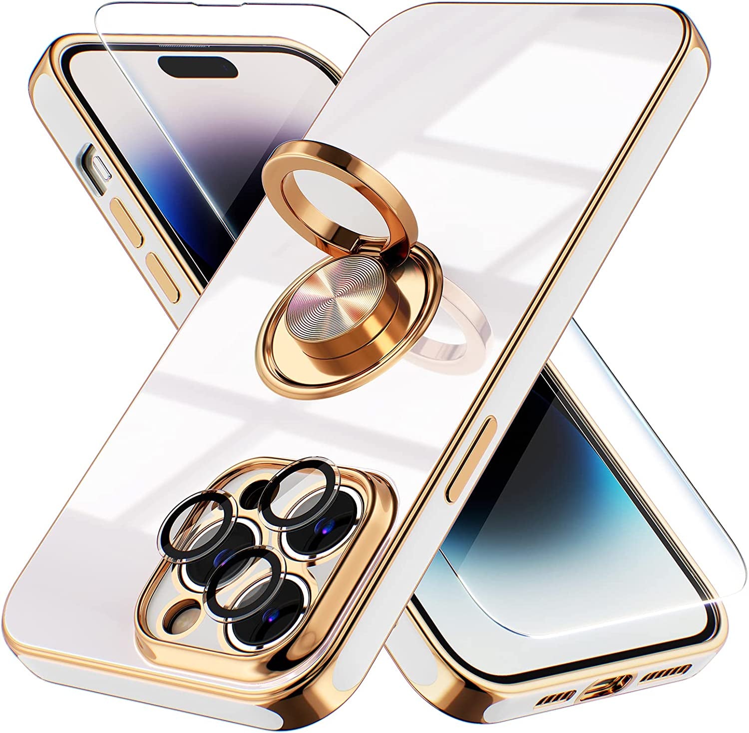 Choiche Compatible for Iphone 14 Case Cute, Women Clear Glitter Bling Sparkly Case, [2 X Diamond Camera Lens Protectors] [2 X Tempered Glass Screen Protectors] 6.1-Inch (Glitter Purple)  Choiche Milk White iPhone 14 Pro Max 