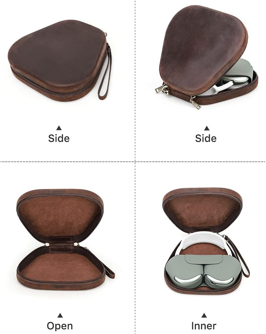 Genuine Leather Case for Airpods Max, Cowhide Leather Portable Travel Case, Headphone Cases, Carrying Case, Accessories for Airpods Max - Coffee  SHENGHAIHOME   