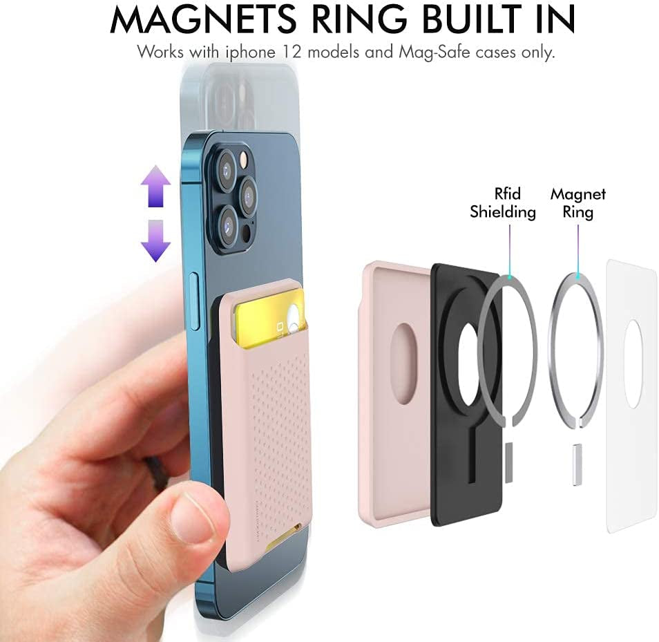 AHASTYLE Magsafe Wallet for Iphone 14/13/12/Plus/Pro Max/Mini RFID Magnetic Card Holder Silicone Sleeve Compatible with Iphone 12/13/14/Pro/Pro Max/Mini (Pink)  AHASTYLE   