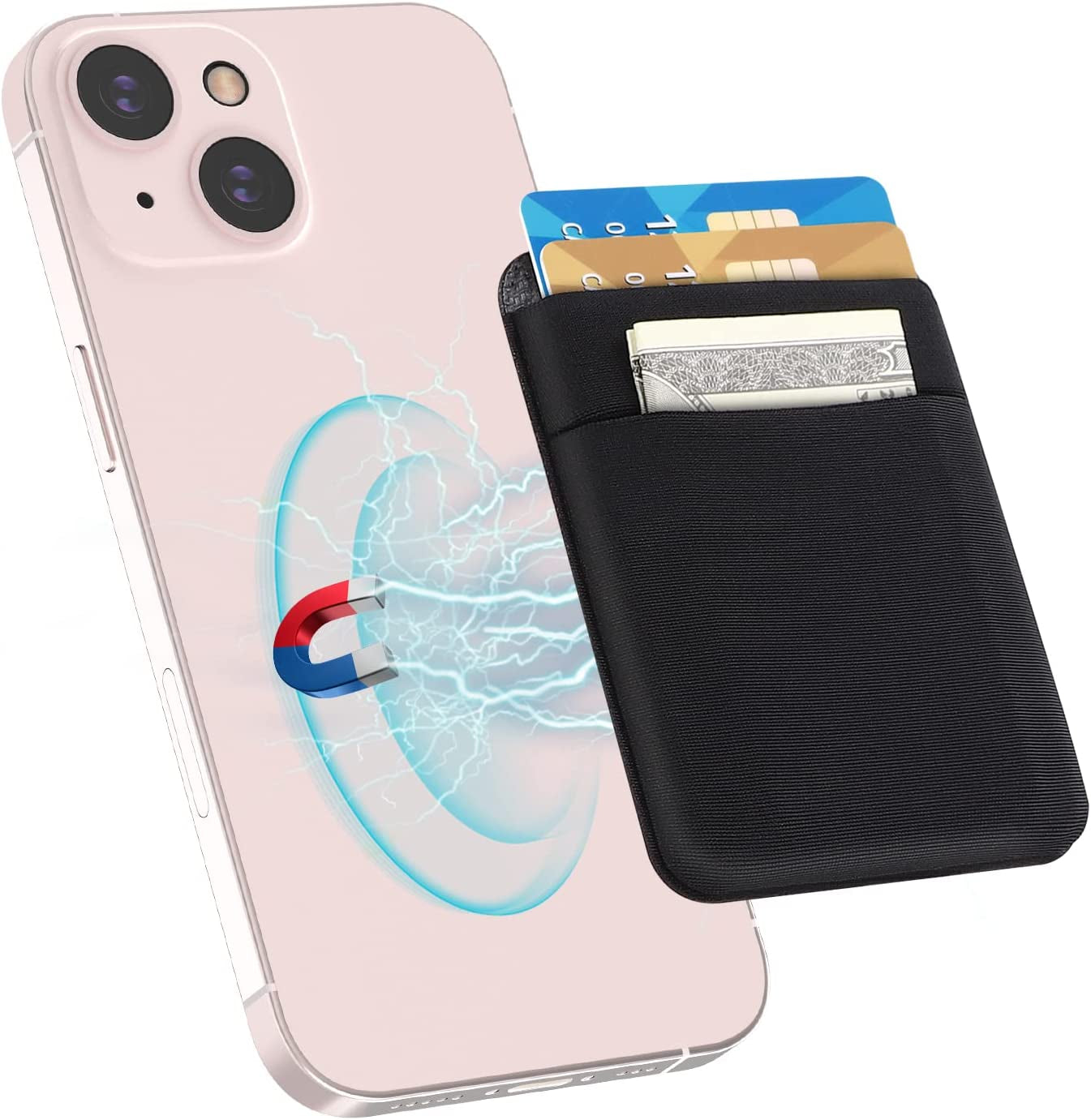 SHANSHUI Magnetic Wallet Compatible for Magsafe, Magnet Double Slots Phone Card Holder for Back of Phone Wallet Stick on Compatible for Iphone 14, Iphone 13, Iphone 12 Series & Magsafe Case  SHANSHUI   