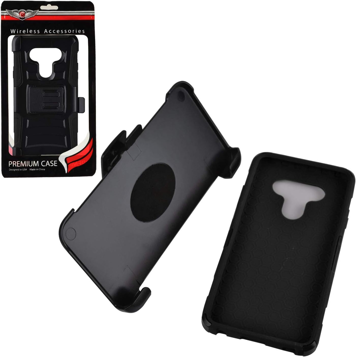 Eaglecell - Compatible with LG V40 Thinq - Hybrid Armor Case W/Stand/Belt Clip Holster - CV1 Black  Eaglecell   