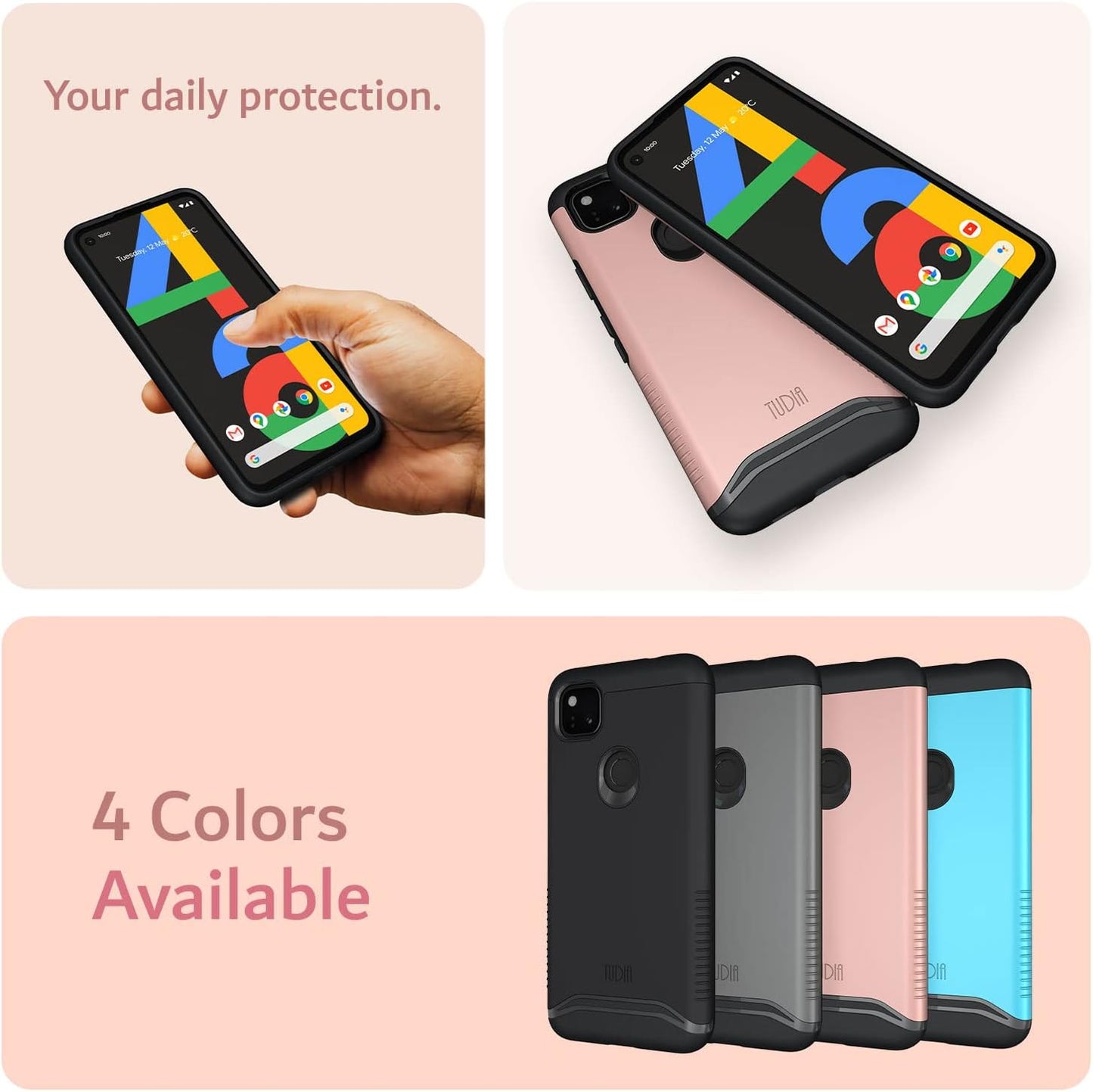 TUDIA Dualshield Designed for Google Pixel 4A Case, [Merge] Shockproof Dual Layer Military Grade Drop Protection Slim Protective Case Cover - Rose Gold  TUDIA   