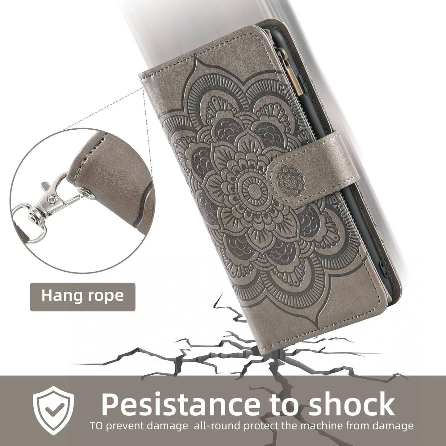 Asuwish Phone Case for Google Pixel 4A 5G 6.2 Wallet Cover with Tempered Glass Screen Protector and Flower Flip Credit Card Holder Stand Cell Pixel4A5G UW Pixel4A 5G Pixle A4 G5 4A5G Women Men Grey  Asuwish   