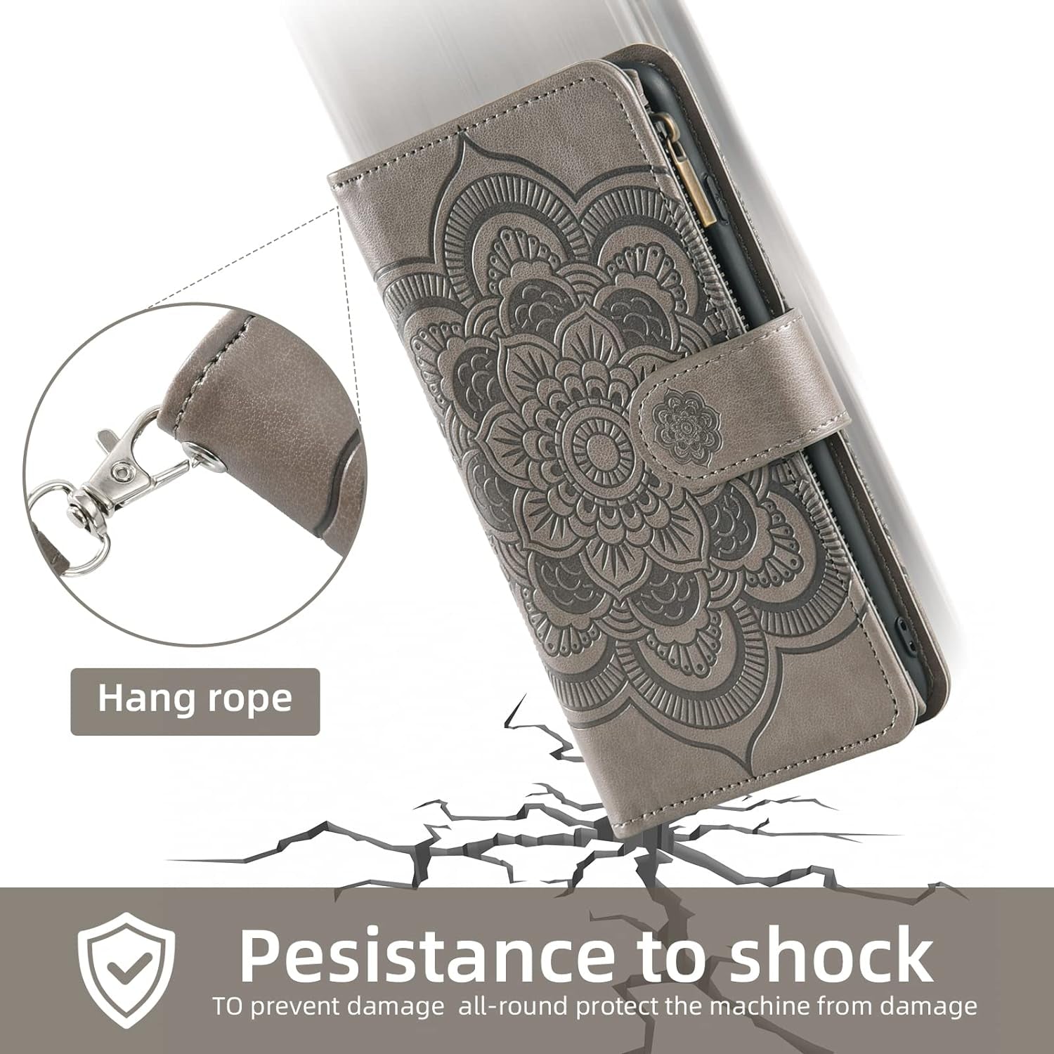 Asuwish Phone Case for Google Pixel 4A 5G 6.2 Wallet Cover with Tempered Glass Screen Protector and Flower Flip Credit Card Holder Stand Cell Pixel4A5G UW Pixel4A 5G Pixle A4 G5 4A5G Women Men Grey  Asuwish   