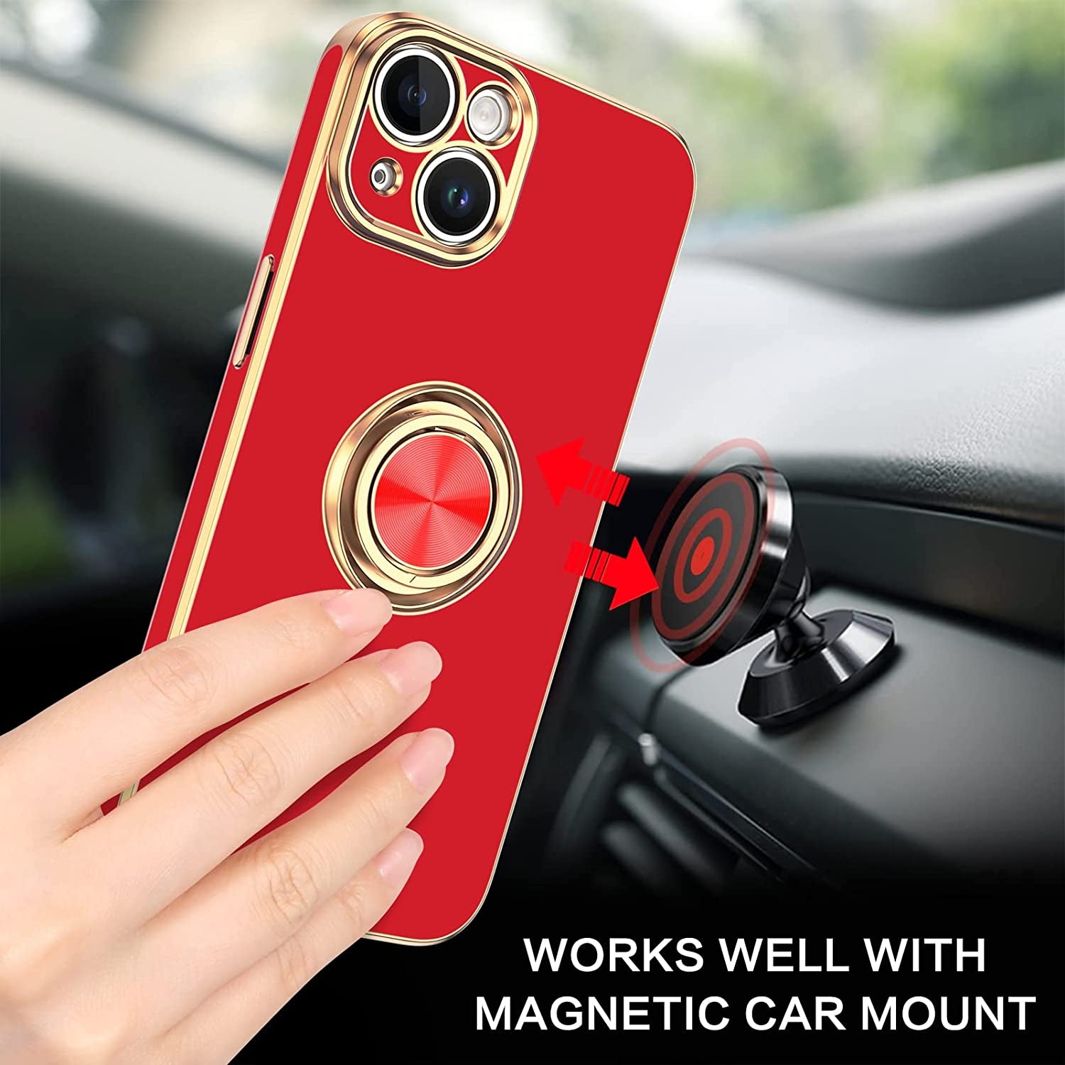 VENINGO Iphone 14 Case,Phone Cases for Iphone 14,Slim Fit Soft 360° Ring Holder Kickstand Magnetic Car Mount Supported Easy Clean Shockproof Protective Cover for Apple Iphone 14 6.1" 2022, Bright Red  VENINGO   
