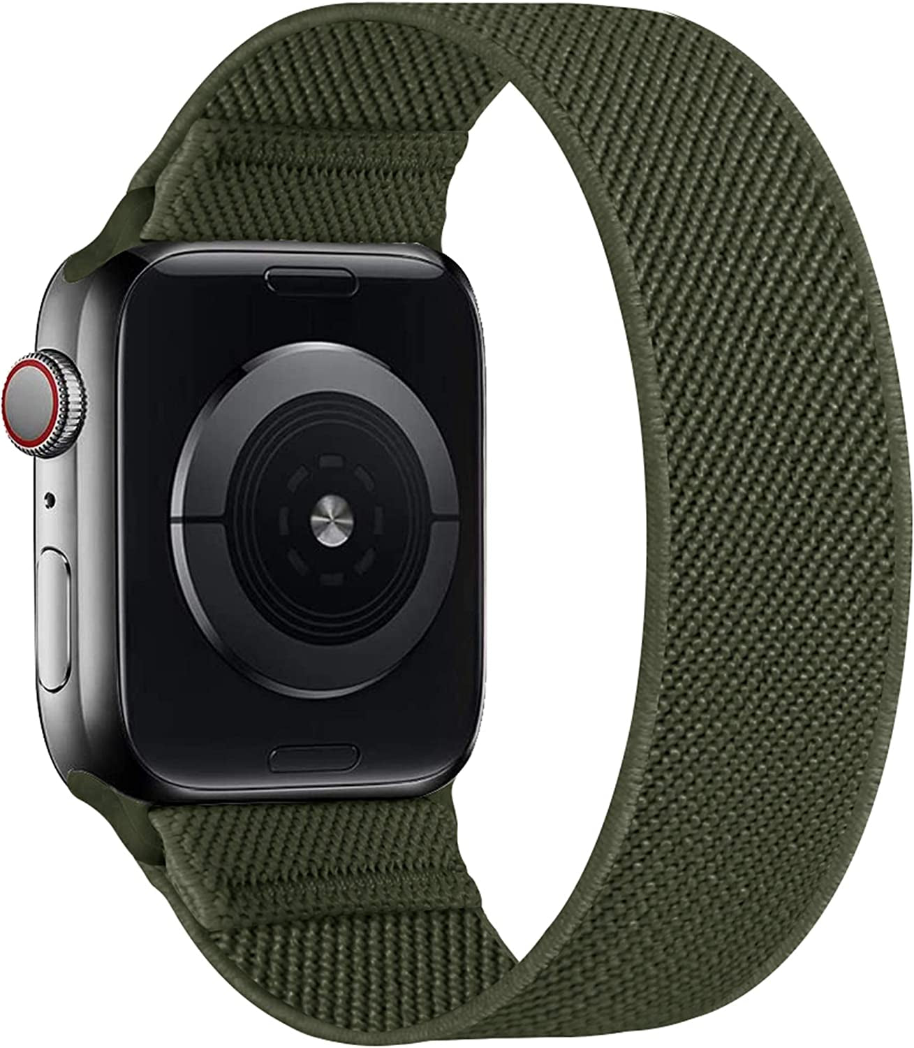 ENJINER Stretchy Nylon Solo Loop Bands Compatible with Apple Watch 38Mm 40Mm 41Mm 42Mm 44Mm 45Mm 49Mm Ultra Iwatch Series 8 7 SE 6 5 4 3 2 1 Strap, Sport Elastic Braided Women Men No Buckles Clasps Replacement Wristband  ENJINER Army Green 42/44/45/49mm S(wrists 5.71"-6.77"/145-172mm) 