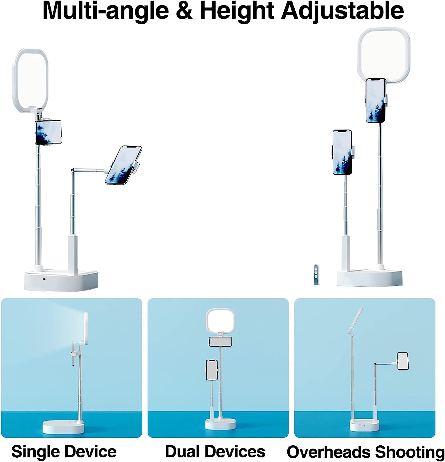 Phone Stand for Video Recording, YENDILI Extendable Overhead 360° Rotation Selfie Stand Holder with 2 Phone Holder 15 Brightness LED Ring Light for Content Creator Kit, Iphone Vlogging Kit, Live Stand  Shenzhen Huanke Precision Manufacturing Co., Ltd.   
