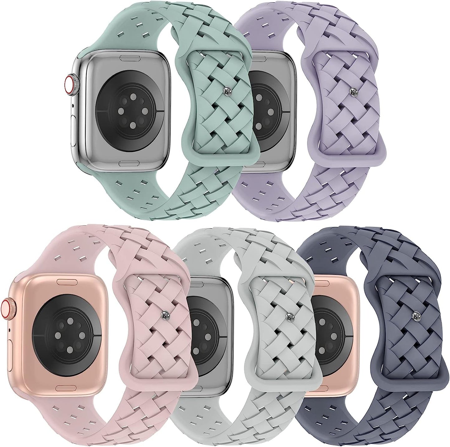 Arctime 5 Pack Soft Silicone Bands Compatible with Apple Watch Band 38Mm 40Mm 41Mm 42Mm 44Mm 45Mm 49Mm, Sport Strap Breathable Wristbands for Iwatch Ultra Series SE 8 7 6 5 4 3 2 1 Women Men  Arctime Succulent/Purple Fog/Sand Pink/Cloud Gray/Blue Gray 38/40/41mm 