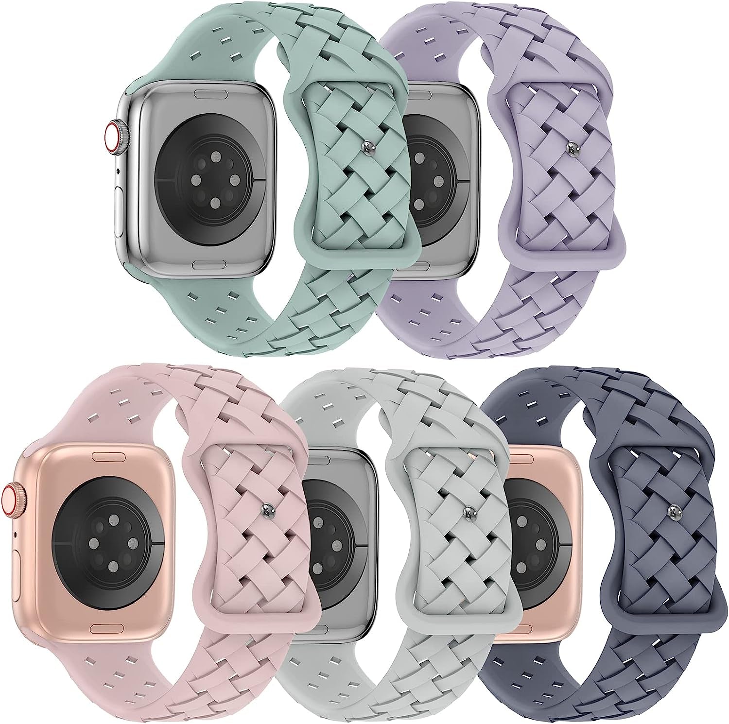 Arctime 5 Pack Soft Silicone Bands Compatible with Apple Watch Band 38Mm 40Mm 41Mm 42Mm 44Mm 45Mm 49Mm, Sport Strap Breathable Wristbands for Iwatch Ultra Series SE 8 7 6 5 4 3 2 1 Women Men  Arctime Succulent/Purple Fog/Sand Pink/Cloud Gray/Blue Gray 38/40/41mm 
