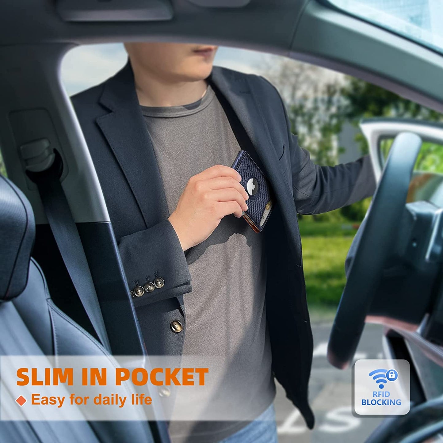 KS Mens Wallet for Airtag or Standard Use, Slim Front Pocket Wallet Money Clip 11 Cards RFID Blocking,No Hole  KS   