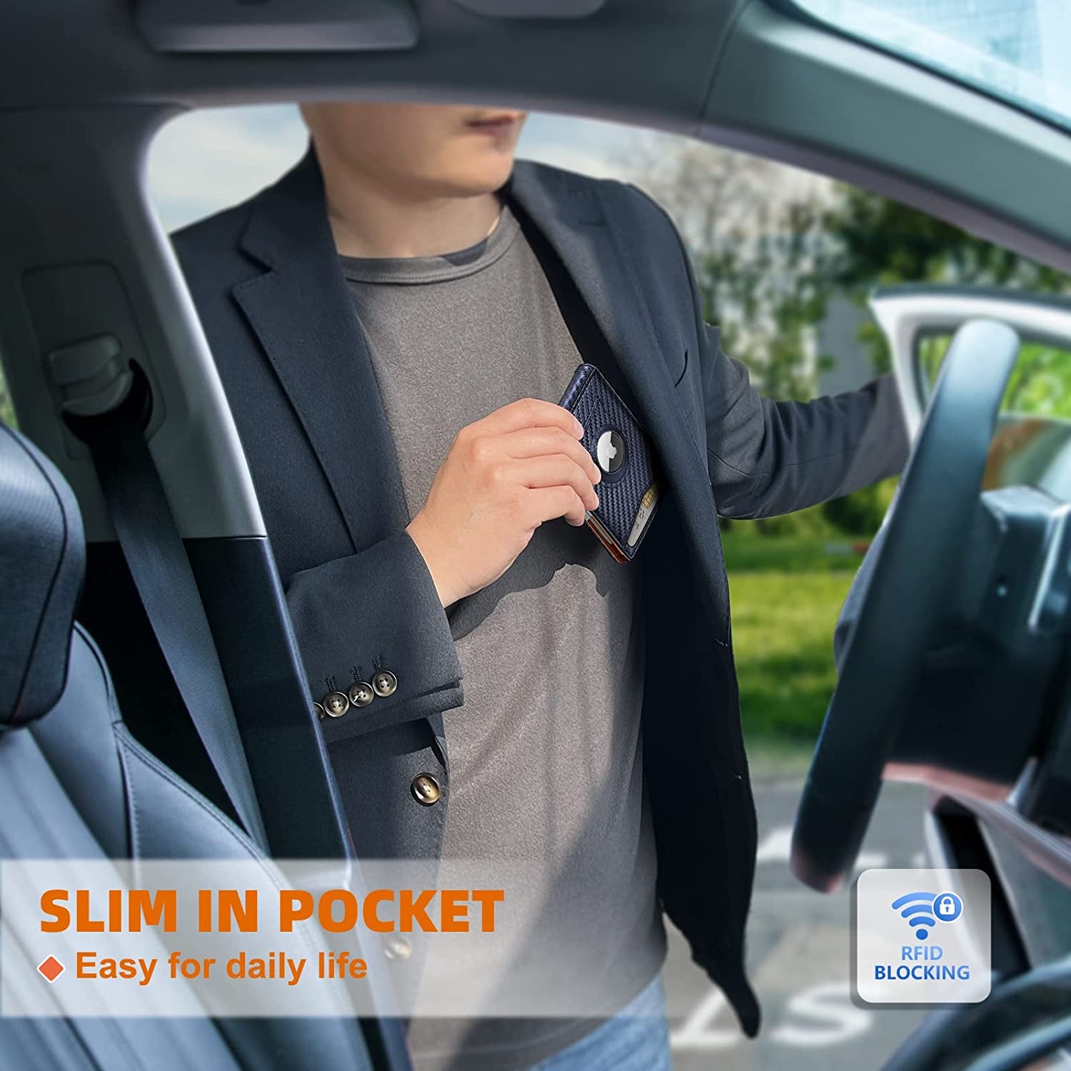 KS Mens Wallet for Airtag or Standard Use, Slim Front Pocket Wallet Money Clip 11 Cards RFID Blocking,No Hole  KS   