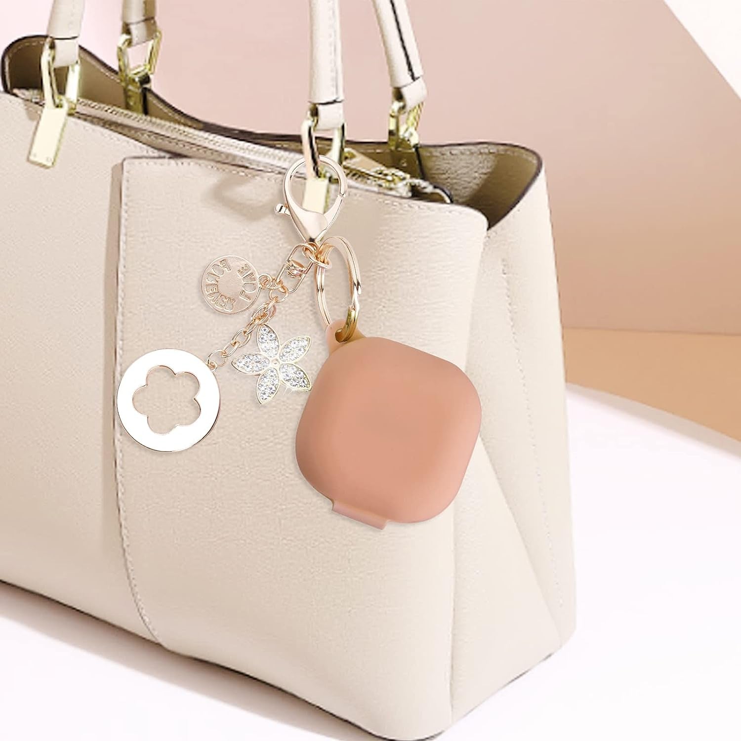 OLEBAND Galaxy Buds 2 Pro 2022/Galaxy Buds 2/Pro Case 2021/Galaxy Buds Live 2020 Case Cover,Soft Silicone Protective Cover with Cute Keychain Accesories,For Women and Girls,Milk Tea  OLEB   