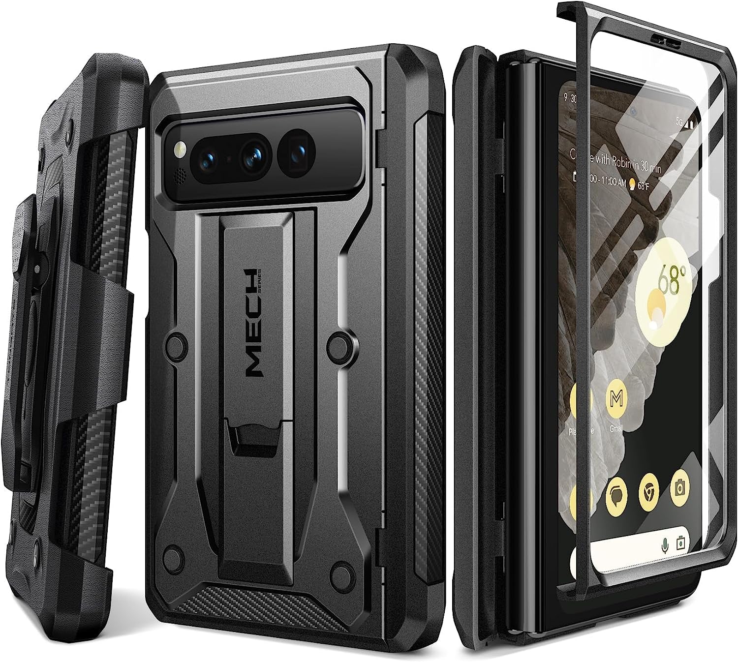 Tongate for Google Pixel Fold Case(2023), [Bulit-In Screen Protector] [Hinge Protection] Military Grade Dual Layer Shockproof Rugged Phone Case with Kickstand & Belt Clip for Pixel Fold 5G, Blue  Tongate Black  