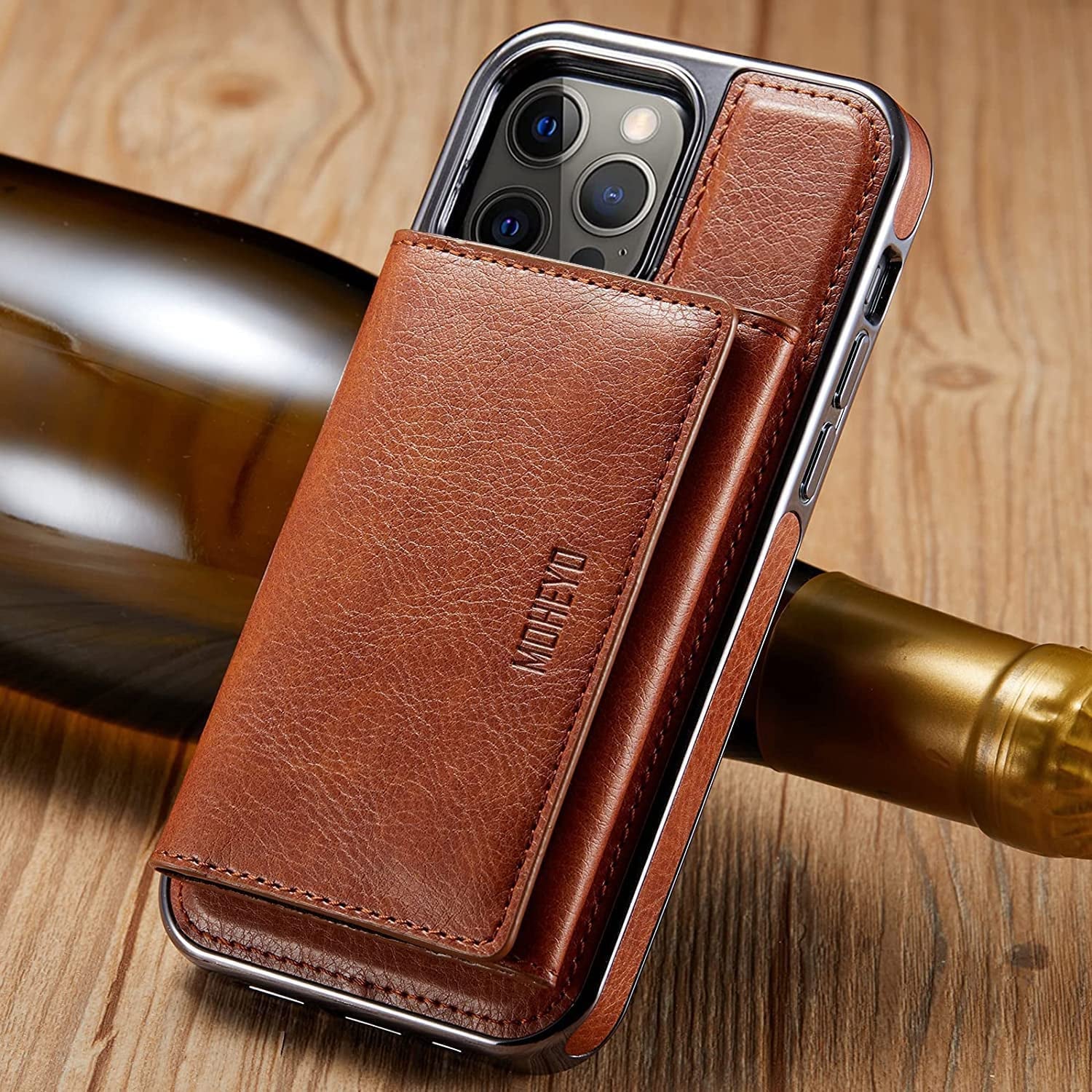 MOHEYO Designed for Iphone 13 Pro Max Case Compatible with Magsafe Charger Magnetic Removable Wallet Card Holder Slim Thin Leather Cover (Brown)  MOHEYO   