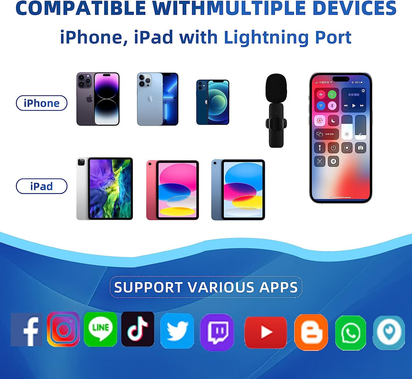 Javik 2 Pack Wireless Lavalier Microphone for Iphone Ipad Noise Reduction Clip on Microphone Auto Sync Mini Lapel Microphone for Video Recording, Youtube, Interview, Vlog, Tiktok, Live  Javik   