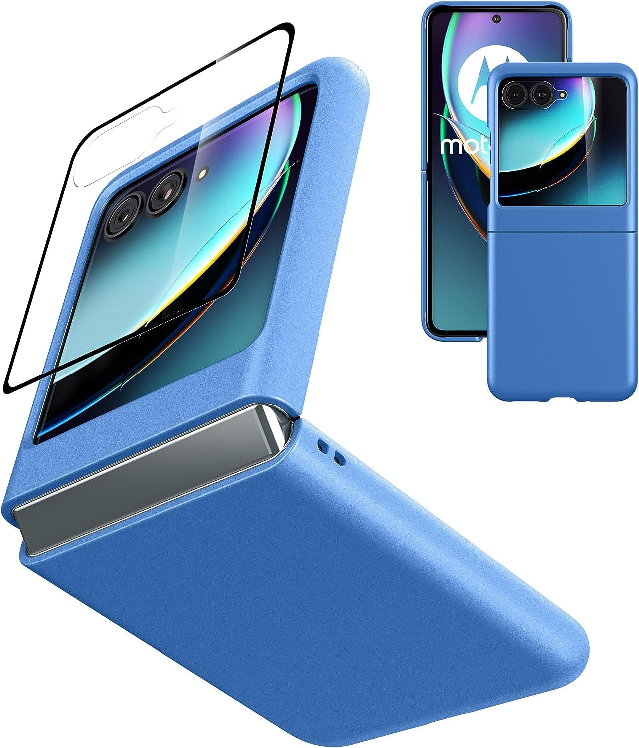 Foluu Slim Fit Case for Motorola Razr plus 2023, with 1 Pack Soft Inner TPU Moto Razr plus 2023 Screen Protector, 1 Pack Front Built-In Screen Protector, Matte PC Cover for Motorola Razr+ 2023 Blue  Foluu   