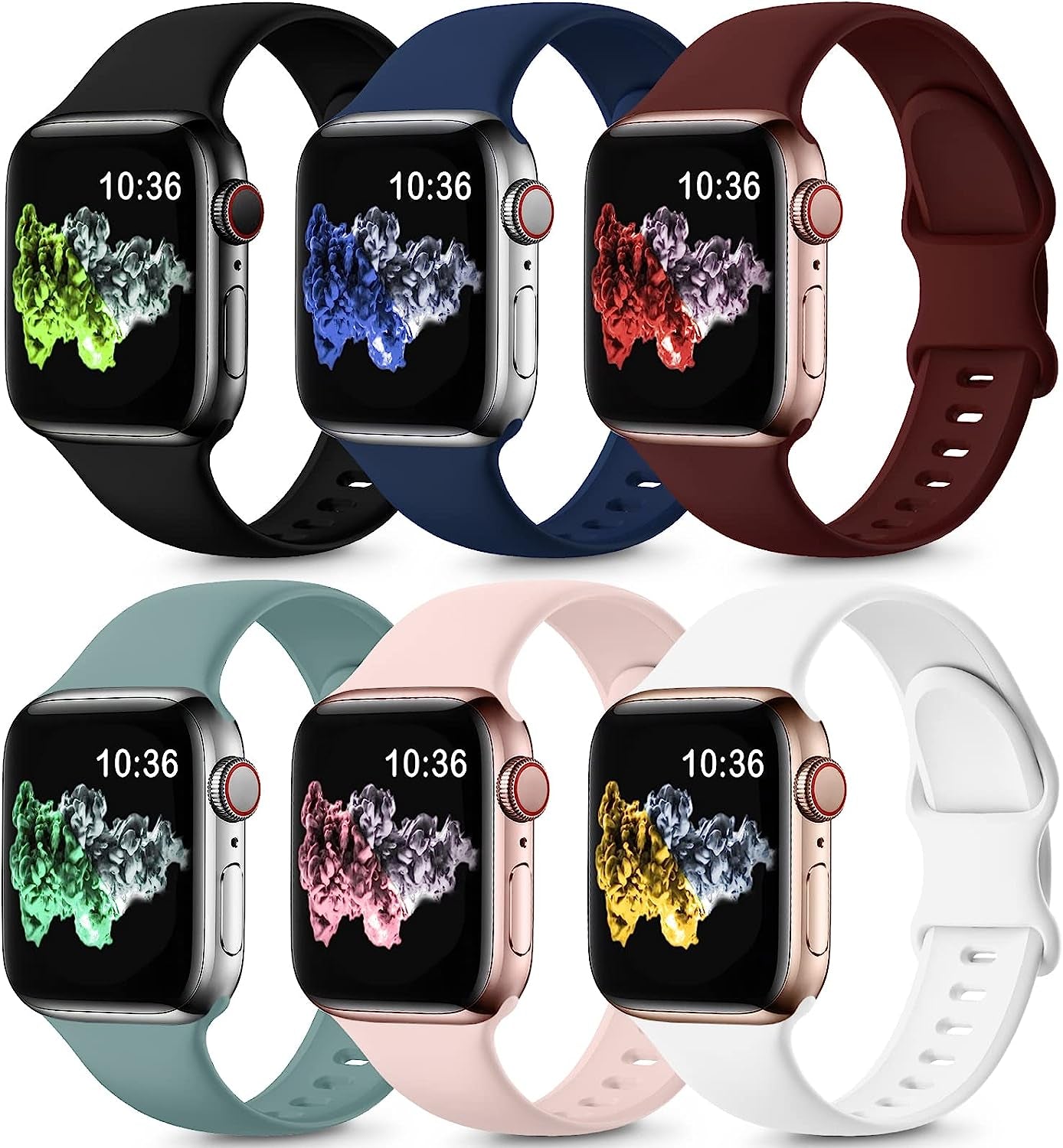 ZALAVER 6 Pack Bands Compatible with Apple Watch Band 38Mm 40Mm 41Mm 42Mm 44Mm 45Mm 49Mm Men Women, Soft Silicone Sport Strap for Iwatch Ultra Series 8 7 6 5 4 3 2 1 SE  ZALAVER Black/White/Pink Sand/Cactus/Navy Blue/Wine Red 42mm/44mm/45mm/49mm 