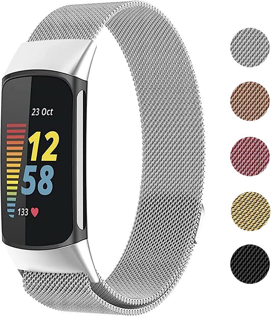 Metal Mesh Loop Bands for Fitbit Charge 5 Band for Women Men, Adjustable Stainless Steel Wristbands Replacement Straps for Charge 5 Activity Tracker  DUNJIE   