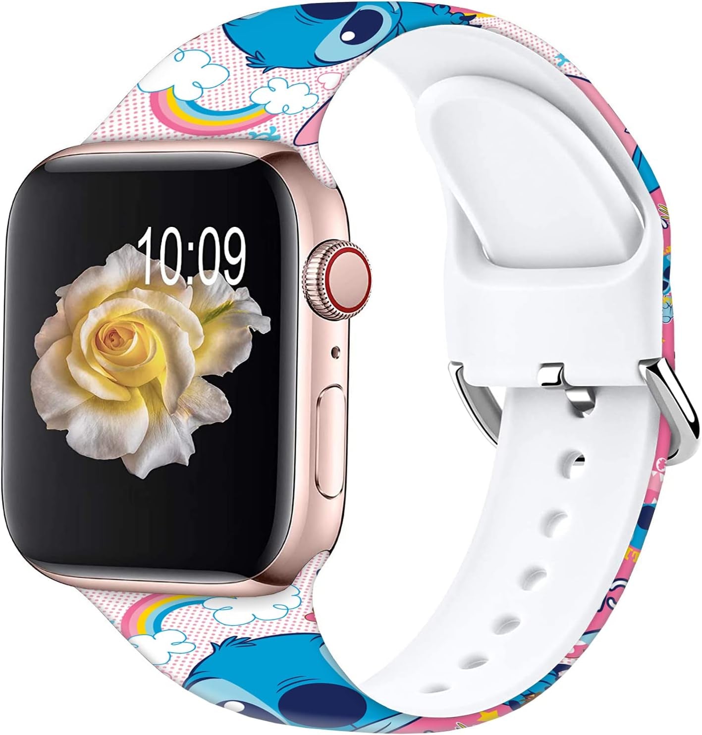 Sjiangqiao Compatible with Apple Watch Bands Stitch 42Mm 44Mm 45Mm/Ultra 49Mm Cute Cartoon Band Lovely Style Replacement Strap Soft Silicone Chic Cartoon Design Pattern Sports Bands for Iwatch Series SE 8 7 6 5 4 3 2 1 Men Women(Pink)  Sjiangqiao   