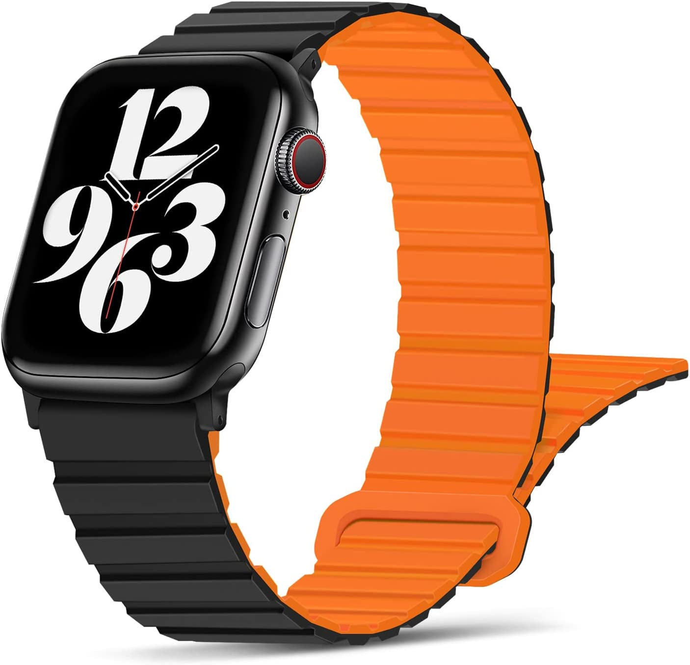 Tasikar Compatible with Apple Watch Band 49Mm 45Mm 44Mm 42Mm Silicone Magnetic Loop Bands [Double Sided Wearable] Designed for Apple Watch Ultra Series 8 7 (45Mm) SE 6 5 4 (44Mm) 3 2 1 (42Mm), Grey Orange  Tasikar Black Orange 38mm/40mm/41mm 