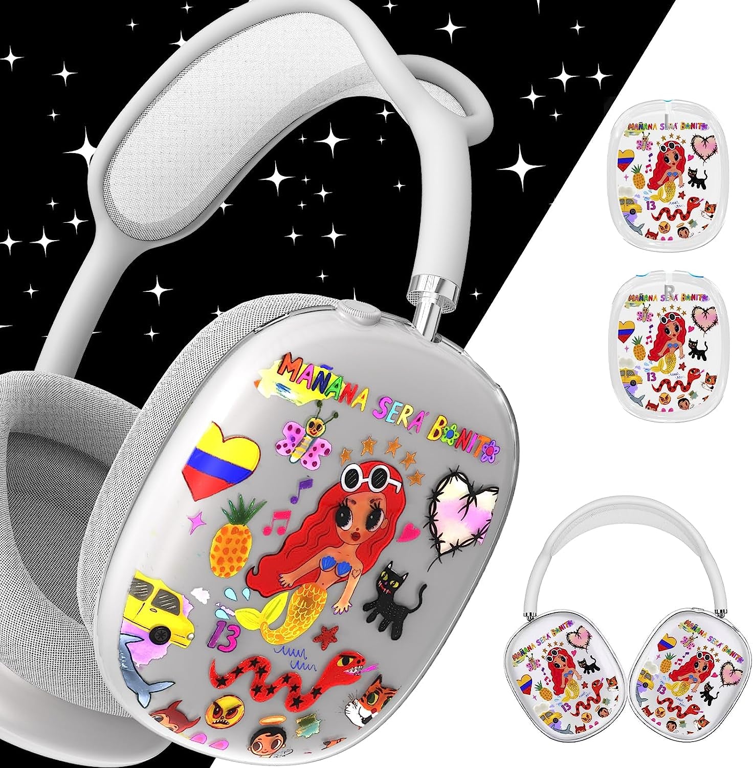 Clear Bad Funny Bunny Design Airpods Max Case,Soft Silicone TPU Protective Cover Accessories Compatible with Apple Airpods Max for Teens Boys Girls  AIBEAMER Mermaid  