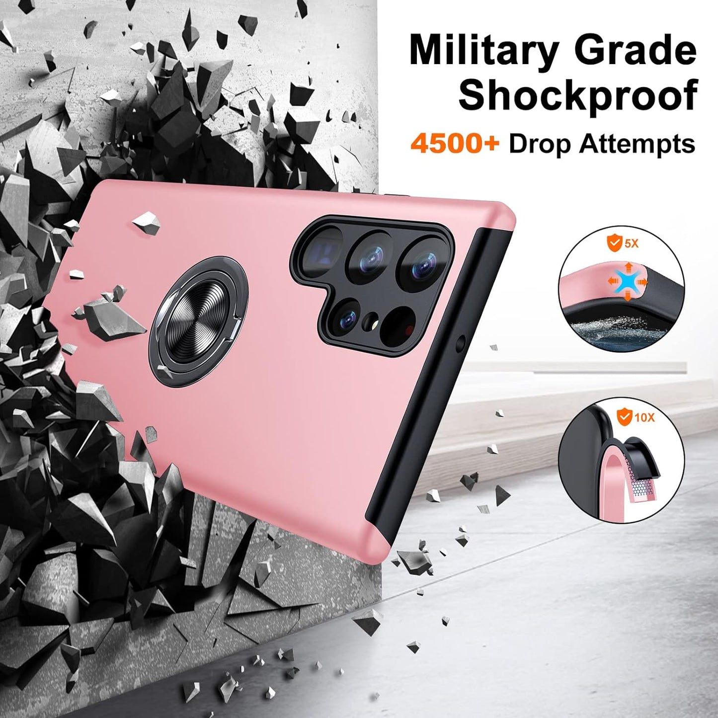 JAME for Samsung Galaxy S22 Ultra Case, [NOT for S22 or S22 Plus], Slim Soft Bumper Protective Case for Samsung S22 Ultra Case, with Invisible Ring Holder Kickstand for Galaxy S22 Ultra Case, Pink  XJXIN   