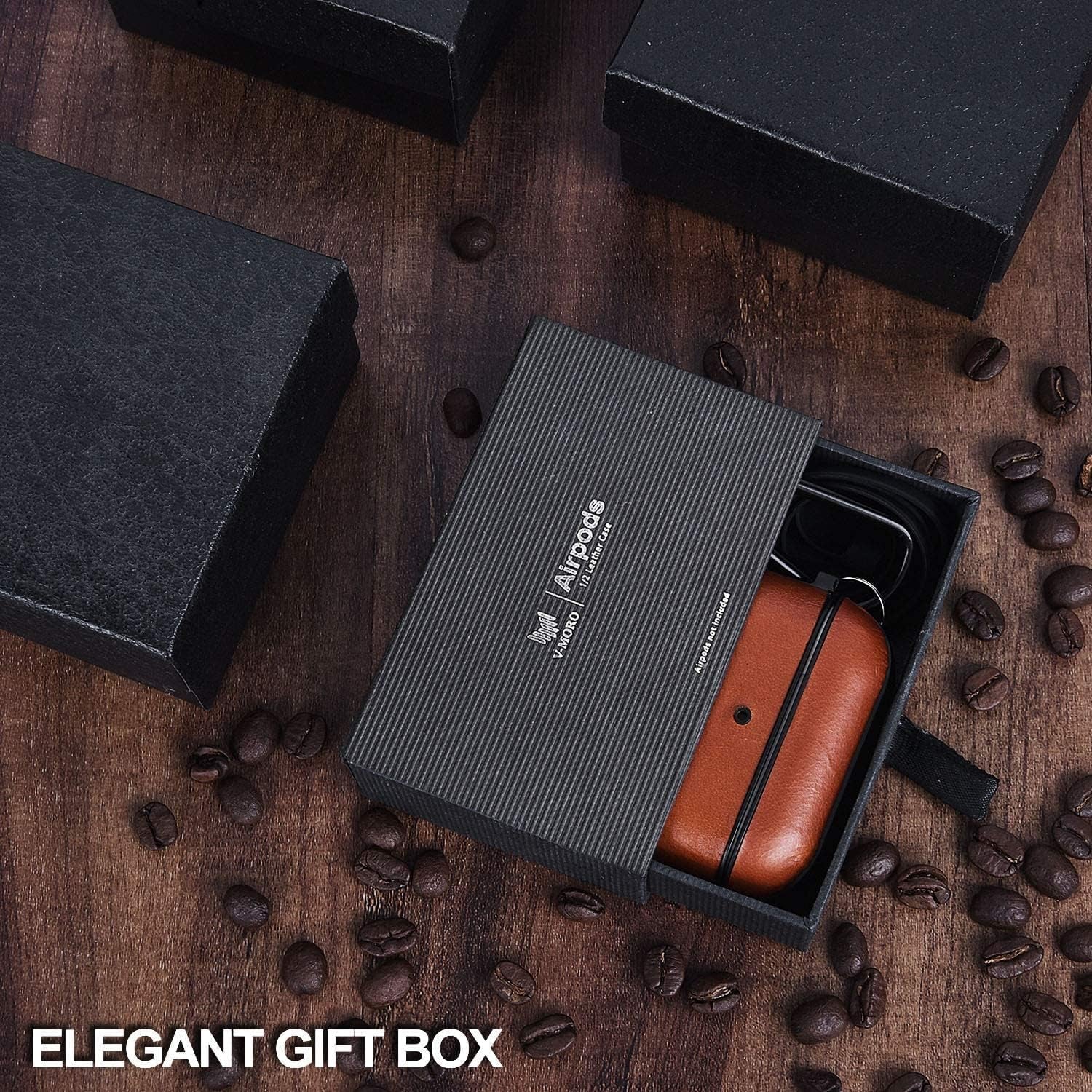 V-Moro Compatible with Airpods Pro Case Leather, Genuine Leather Airpod Pro Case for Airpods Pro [Front LED Visible] Protective Cover Skin Brown Men Women  V-MORO   