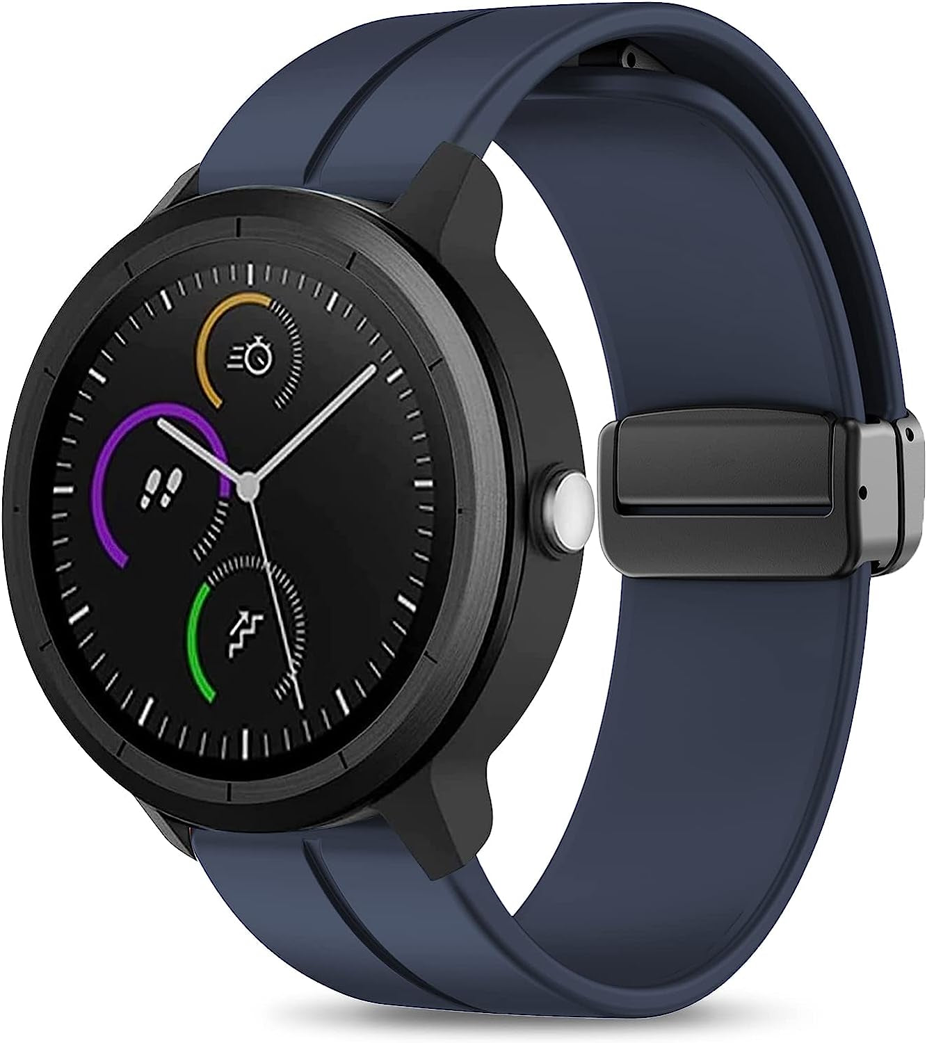 Mackpoimer Magnetic Bands for Garmin Venu/Vivoactive 3 Watch Band, 20Mm Silicone Wristband with Adjustable Magnetic Folding Buckle for Garmin Venu Sq, Vivoactive 3 Music, Forerunner 645/245 Music  MAKCPOIMER Midnight Blue  