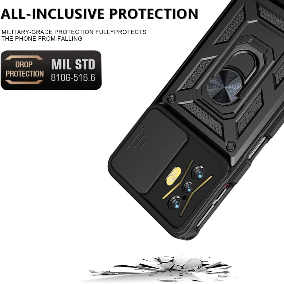 Ysnzaq Military Grade Heavy Duty Shockproof Phone Case for Xiaomi Redmi K50 Gaming/Poco F4 GT, Sliding Window Lens Protection with Magnetic Car Bracket Phone Cover for Xiaomi Poco F4 GT SJ Gold  Ysnzaq   