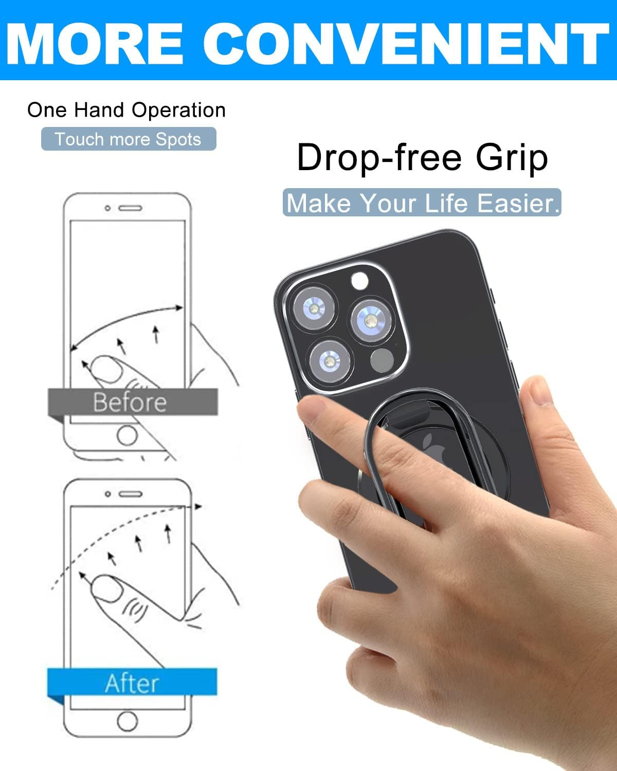 Magnetic Phone Ring Holder for Mag Safe, Compatible for Mag Safe Ring Holder Magnetic Phone Grip Magnetic Phone Ring Holder Finger Kickstand, Adjustable Kickstand for Iphone 14/13/12 Series(Black)  zylee   