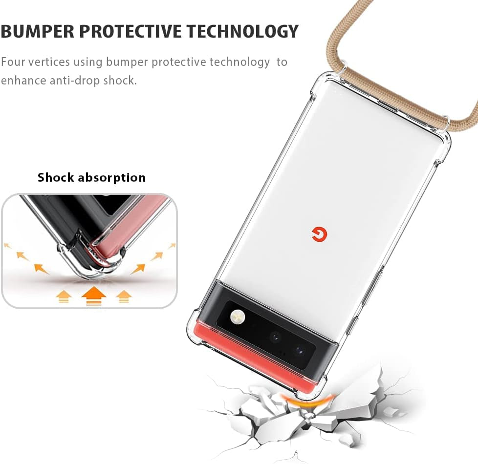 YESPURE Crossbody Case for Google Pixel 6 Pro 6.71Inch,Clear Transparent TPU Soft Phone Cover for Google Pixel 6 Pro with Neck Cord Lanyard Strap-Clear - Beige  YESPURE   