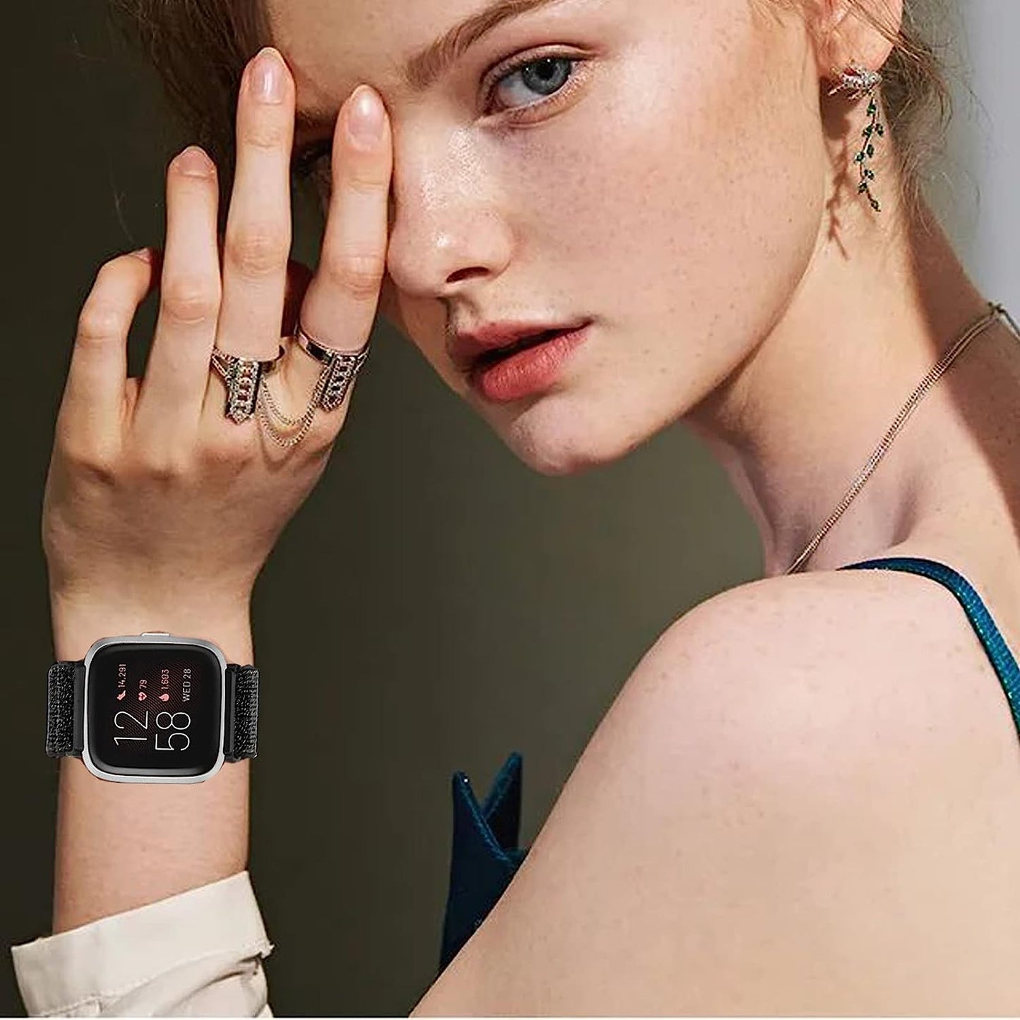 5 Pack Elastic Nylon Bands Compatible with Fitbit Versa/Versa 2 / Versa Lite/Versa SE for Women Men, Adjustable Breathable Fabric Sport Elastic Wristband for Fitbit Versa Smart Watch  GLMDKAI   