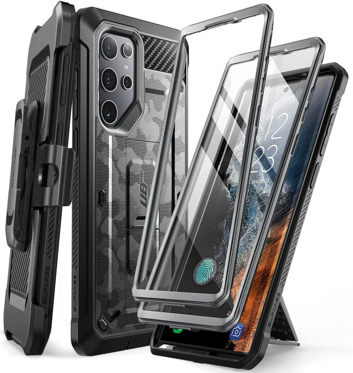 SUPCASE Unicorn Beetle Pro Case for Samsung Galaxy S22 Ultra 5G (2022 Release), [Extra Front Frame] Full-Body Dual Layer Rugged Belt-Clip & Kickstand Case with Built-In Screen Protector (Black)  SUPCASE Camogray  