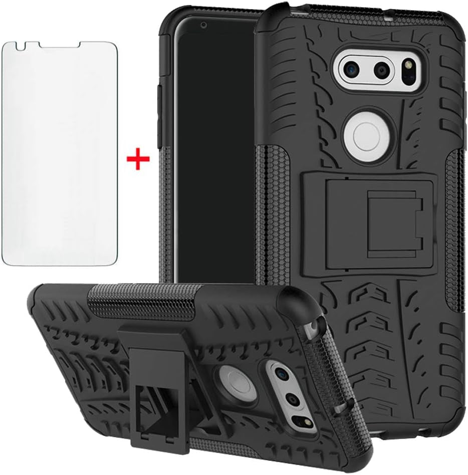 Phone Case for LG V35 Thinq V30 plus with Tempered Glass Screen Protector Cover and Stand Kickstand Hard Rugged Hybrid Cell Accessories LGV30 LGV35 LG30 LG35 V 30 35 V30+ V30S H931 Cases Men Black  Asuwish   