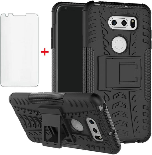 Phone Case for LG V35 Thinq V30 plus with Tempered Glass Screen Protector Cover and Stand Kickstand Hard Rugged Hybrid Cell Accessories LGV30 LGV35 LG30 LG35 V 30 35 V30+ V30S H931 Cases Men Black  Asuwish   