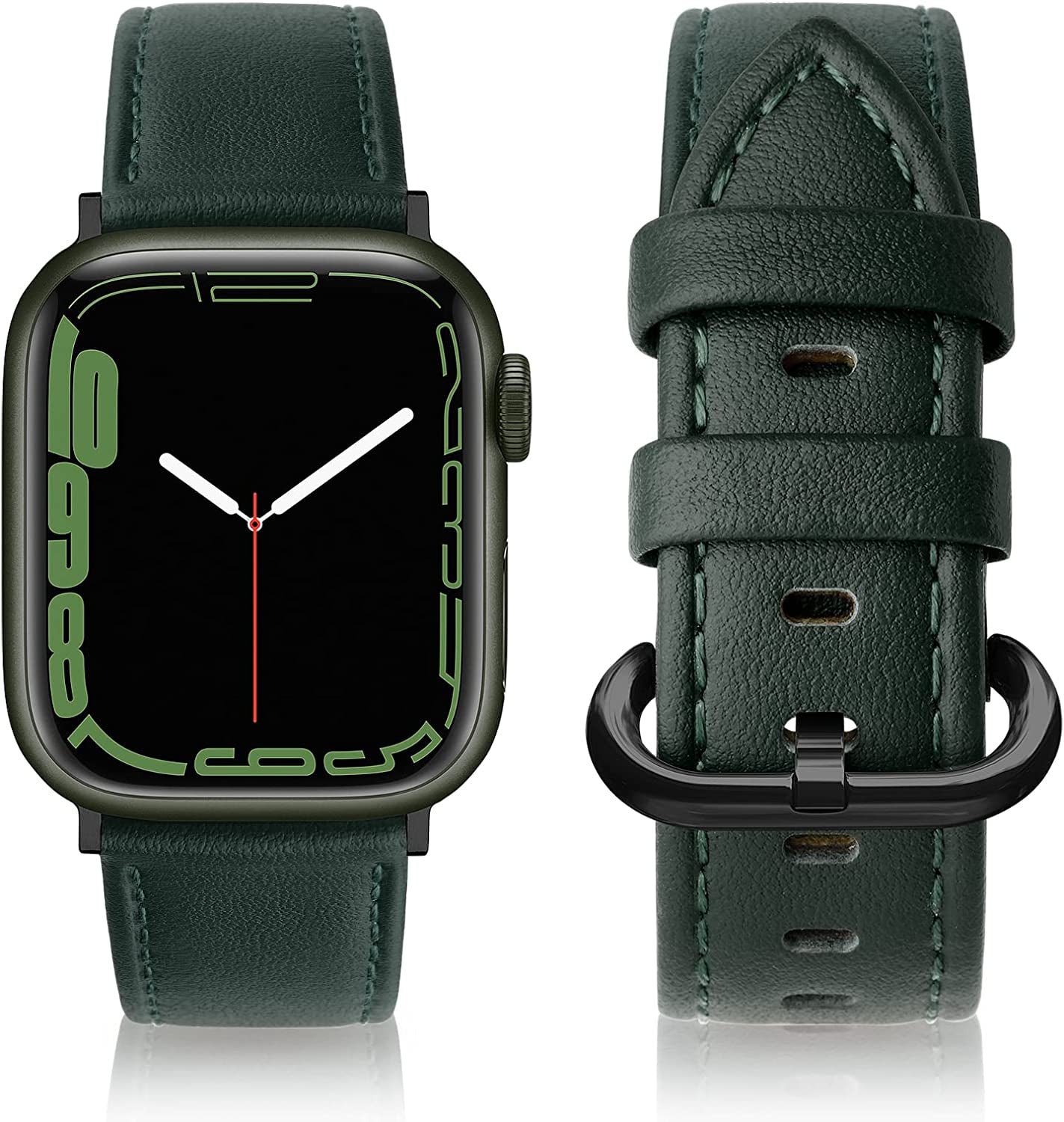SWEES Leather Bands Compatible with Apple Watch Bands 41Mm 40Mm 38Mm Women Men, Genuine Leather Bands Replacement Strap for Apple Iwatch SE2 SE Series 8 7 6 5 4 3 2 1,Sports & Edition  SWEES Mountain Green  