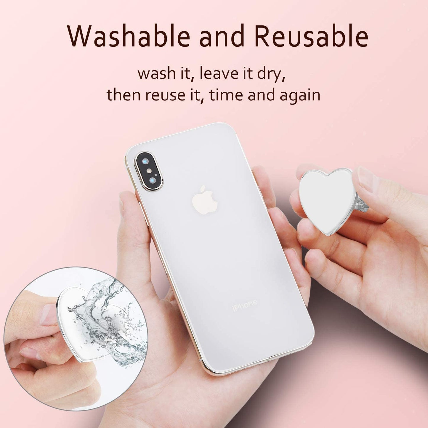 Cell Phone Finger Ring Stand with Sparkly Diamond, Nsiucion Heart Phone Ring Kickstand Holder [Washable] [Removable], 360°Rotation Zinc Alloy Ring Grip Stand for All Phones and Tablets (Silver)  Nsiucion   