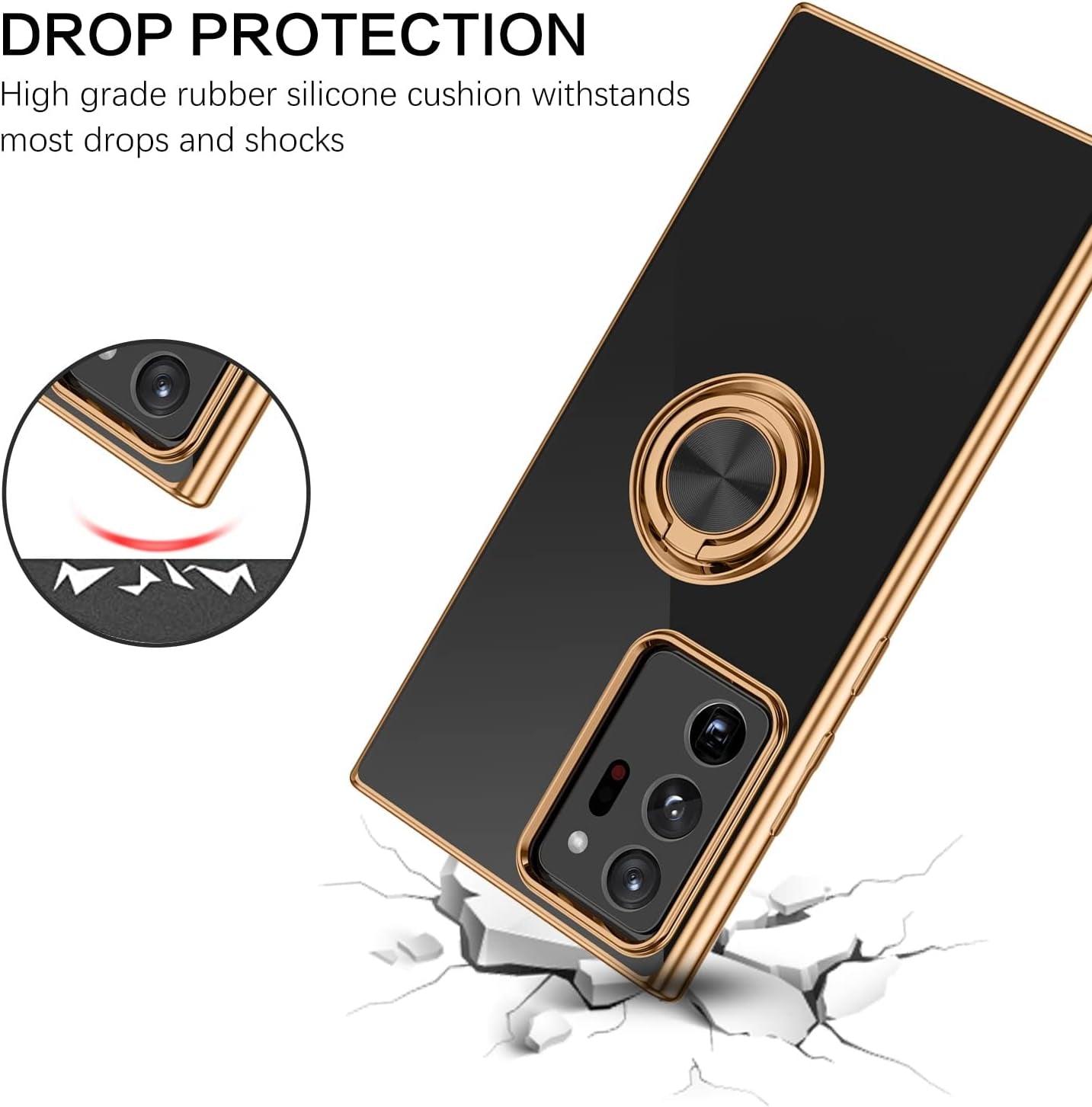 VENINGO Note 20 Ultra Case, Galaxy Note 20 Ultra Case, Slim Fit Soft 360° Ring Holder Kickstand Magnetic Car Mount Supported Shockproof Protective Cover for Samsung Note 20 Ultra 5G 6.9", Black/Golden  VENINGO   