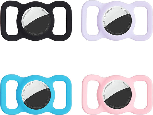 Air Tag Dog Collar Holder Compatible with Apple Airtag Case 4 Pack, LDHTY Air Tag Holder Accessories, Airtags Protective Cover Silicone for Dogs Cat Pet Collar Backpacks, Black/Blue/Purple/Pink  LDHTY   