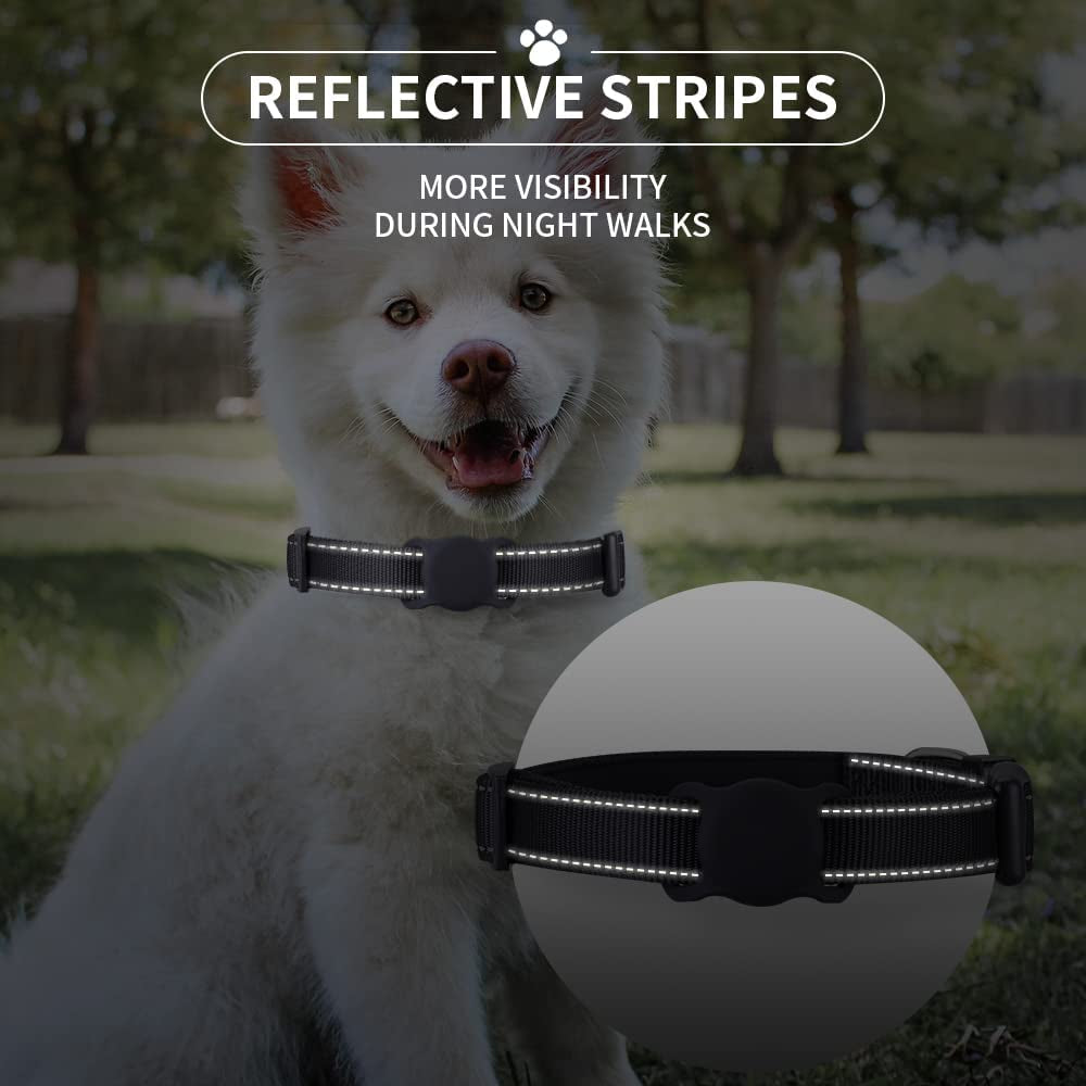 Airtag Dog Collar for Small Medium Large Dogs, Animire Soft Neoprene Padded Pet Cat Collar, Nylon Puppy Collar with Silicone Air Tag Case Holder Accessories, 9''-16'' Neck  Animire   