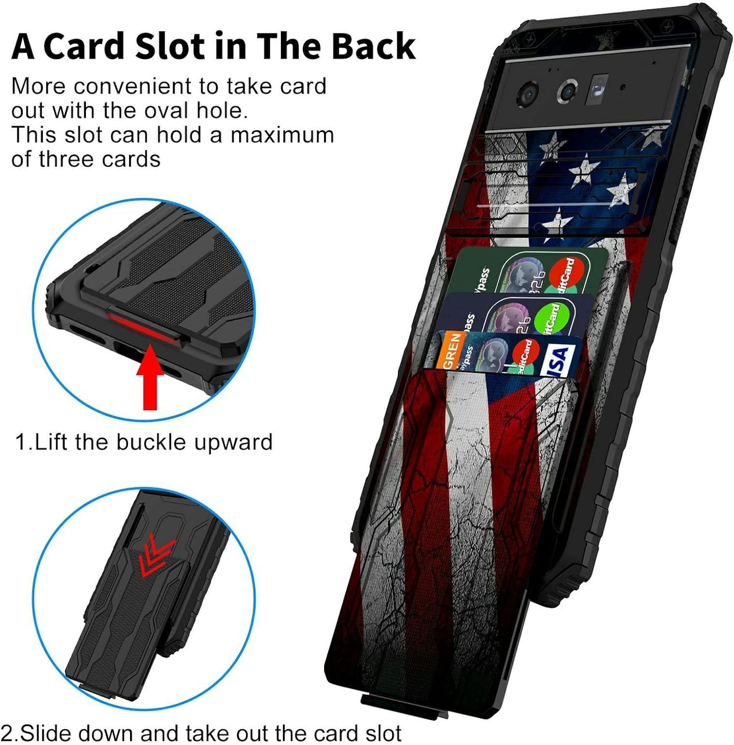 Case for Goole Pixel 6 Pro with Detachable Card Holder Slot Kickstand Hybrid Dual Layer Heavy Duty Shockproof Cover Hidden ID Cash Credit Wallet Case for Google Pixel 6 Pro 5G, Vintage American Flag  BVDIKMI   