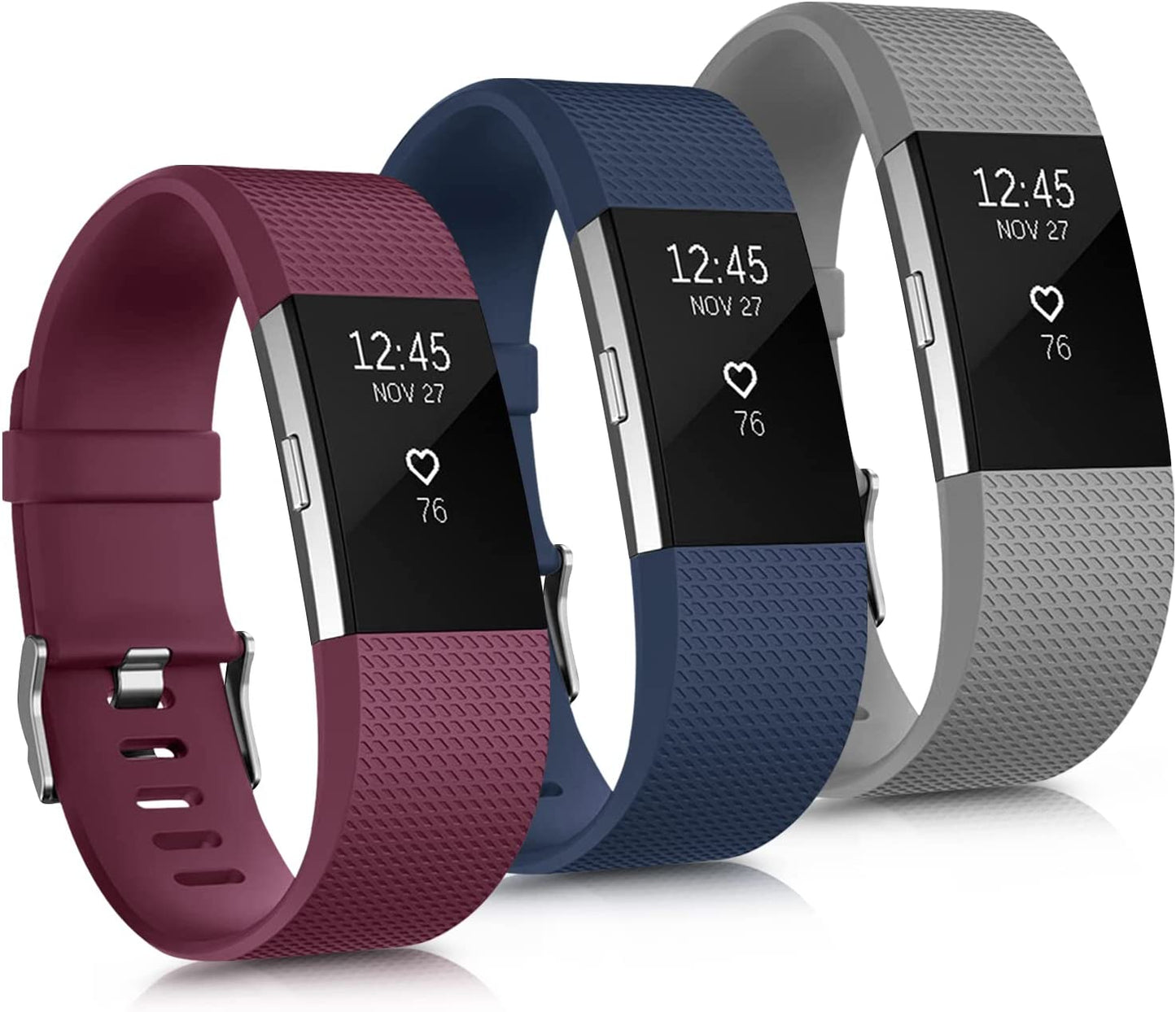 3 Pack Sport Bands Compatible with Fitbit Charge 2 Bands Women Men, Adjustable Replacement Strap Wristbands for Fitbit Charge 2 HR Small Large (Small, Black/Purple/Navy Blue)  Mugust Wine Red/Navy Blue/Gray Small 