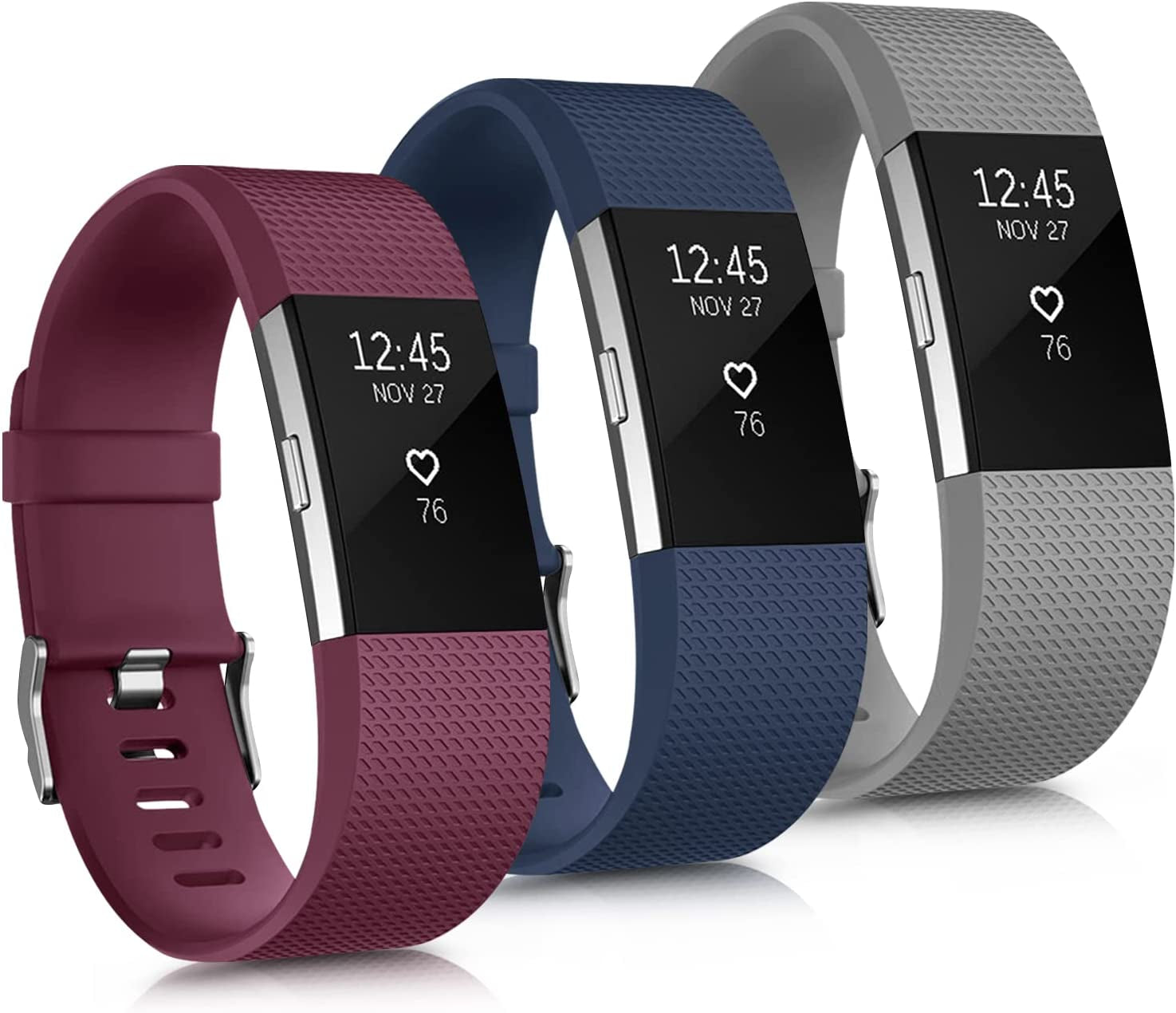 3 Pack Sport Bands Compatible with Fitbit Charge 2 Bands Women Men, Adjustable Replacement Strap Wristbands for Fitbit Charge 2 HR Small Large (Small, Black/Purple/Navy Blue)  Mugust Wine Red/Navy Blue/Gray Small 