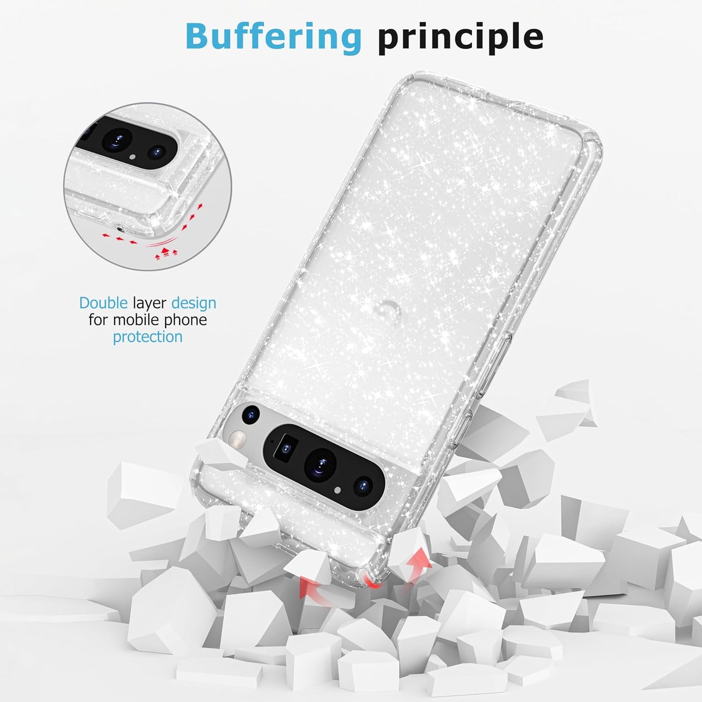 WATACHE for for Google Pixel 8 Pro Case, Cute Phone Case Shockproof Protective Bumper Slim Case for Pixel 8 Pro Case, Clear Glitter  WATACHE   