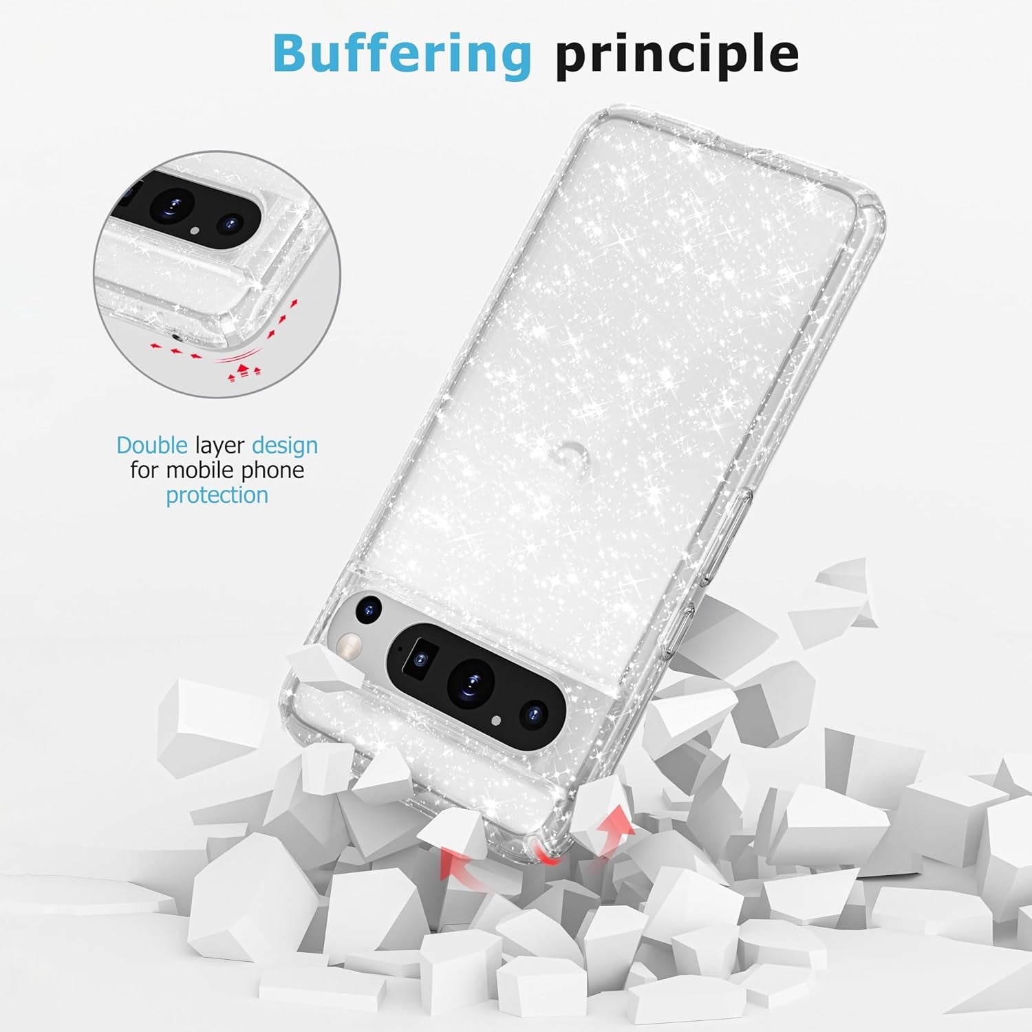 WATACHE for for Google Pixel 8 Pro Case, Cute Phone Case Shockproof Protective Bumper Slim Case for Pixel 8 Pro Case, Clear Glitter  WATACHE   