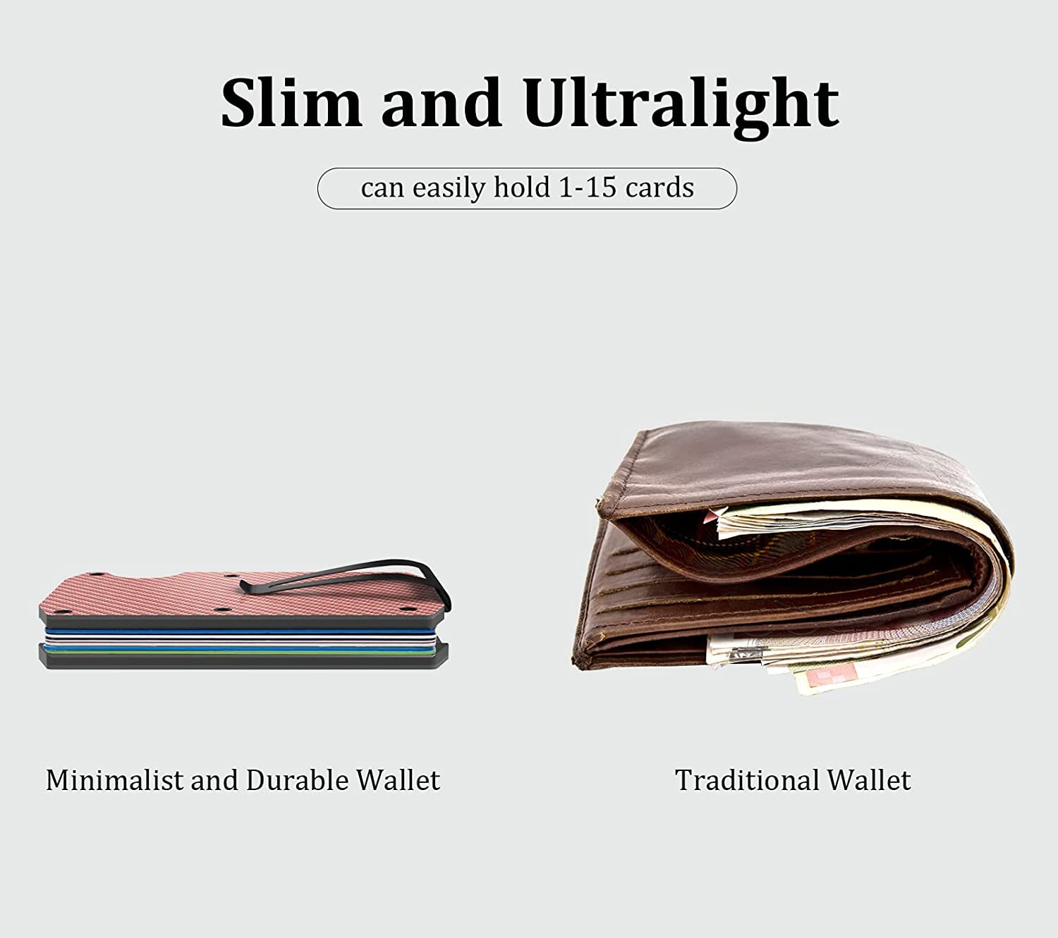 Mvgges Slim Minimalist Wallet for Men, RFID Blocking Aluminum Credit Card Holder, Carbon Fiber Men'S Wallet with Money Clip (Pink)  mvgges   