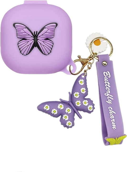 Silicone Case Compatible with Samsung Galaxy Buds 2 Case (2021) / Galaxy Buds Pro Case (2021) / Galaxy Buds Live Case (2020) with Butterfly Keychain Kit Case Gift for Women Girl Kids Teens (Purple)  XBAbikhonsr-02   