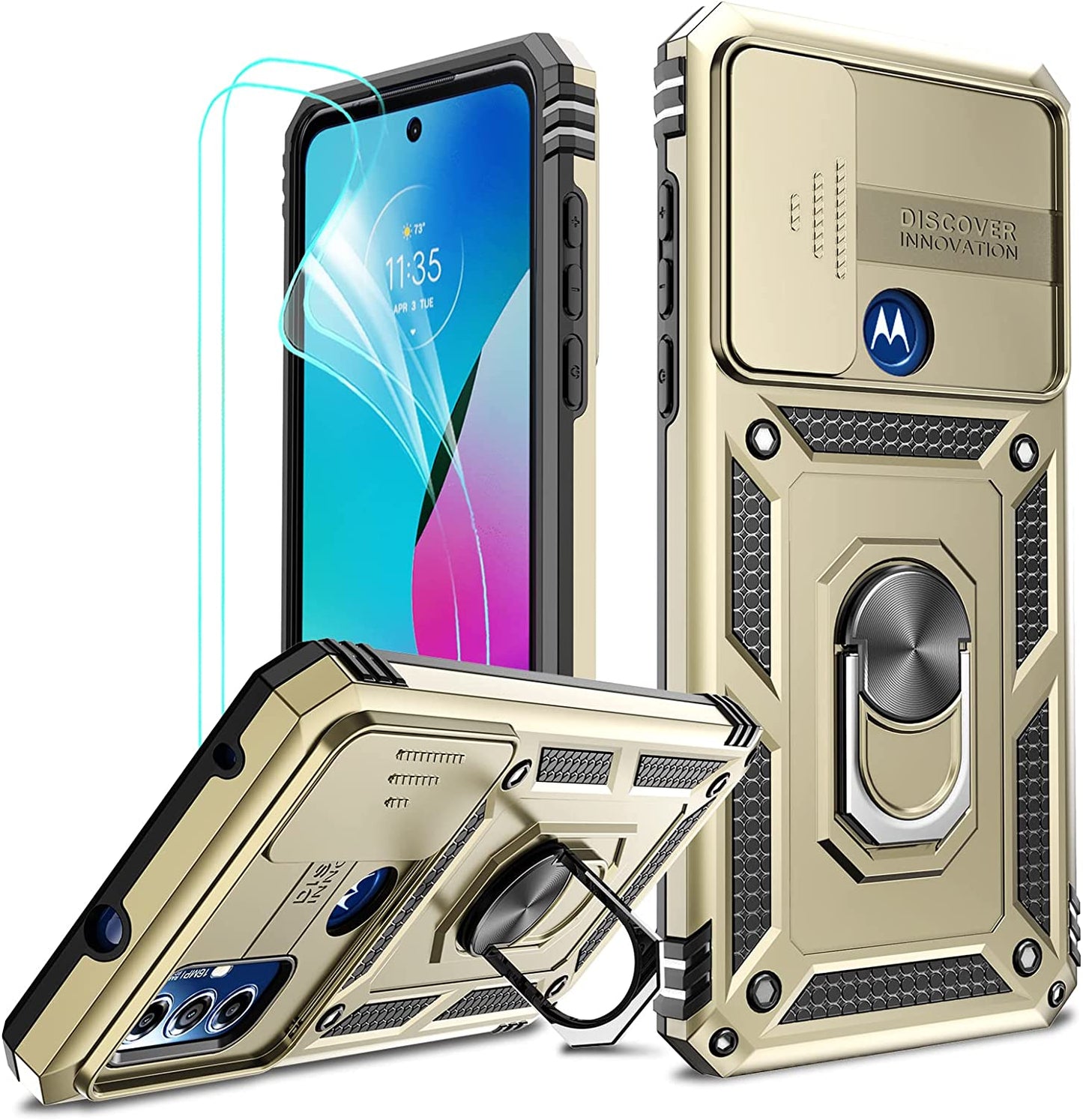 Leyi for Motorola G Play 2023 Phone Case, Moto G Play Case with Screen Protector for Girls Boys, [Military-Grade] Heavy Duty Case with Magnetic Metal Ring Kickstand for Moto G Play 2023, Purple  LeYi Gold  