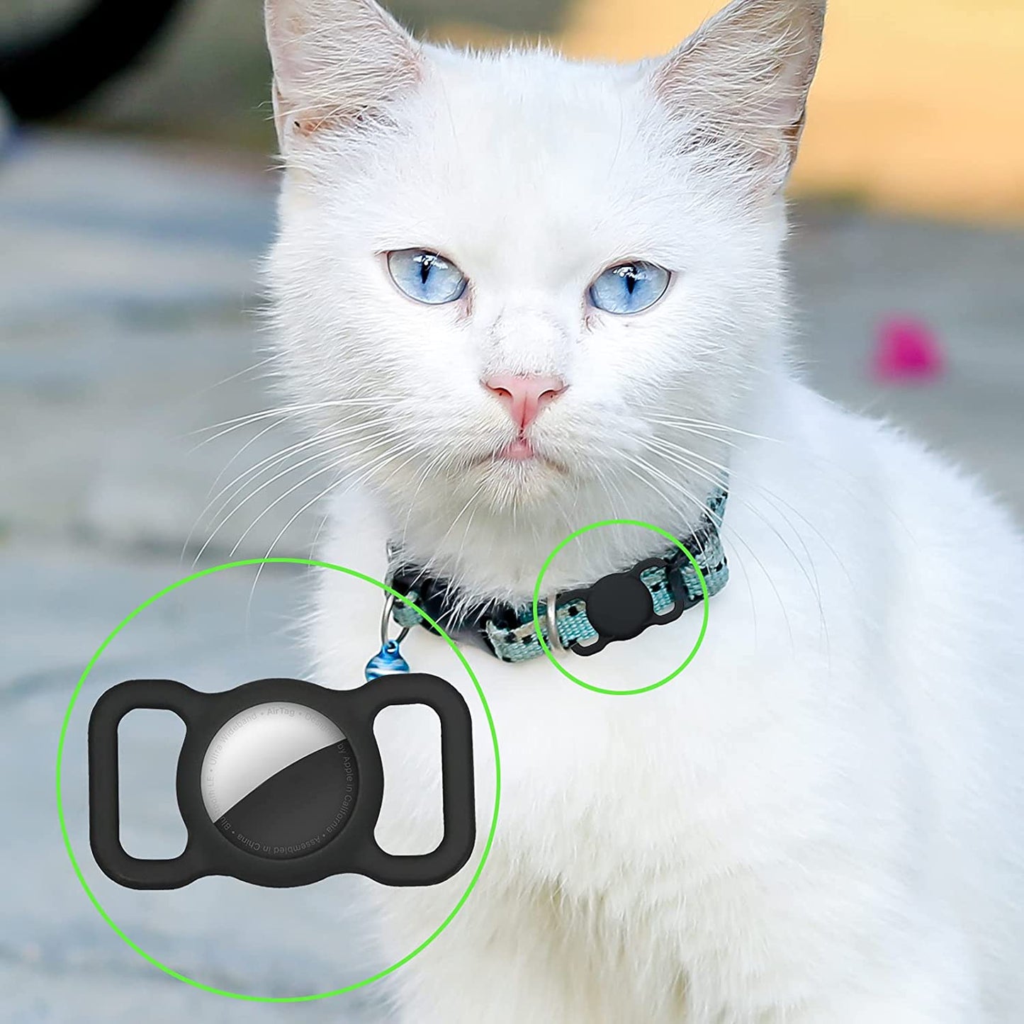 Airtag Holder Compatible Apple Air Tag,2 Pack Silicone Case for Pet Dog Cat Collar and Kid’S School Bag Backpack Black&Orange  JEANUE   