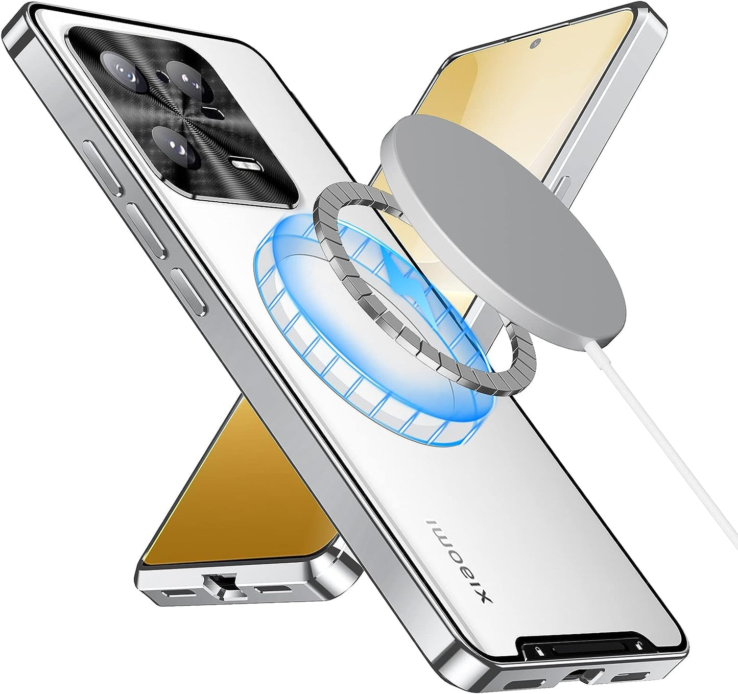 Tffozssi Case for Xiaomi 13, Compatible with Magsafe Magnetic Adsorption Metal Bumper Back Translucent Matte PC Cover, Black  Tffozssi Silver Xiaomi 13 Pro 